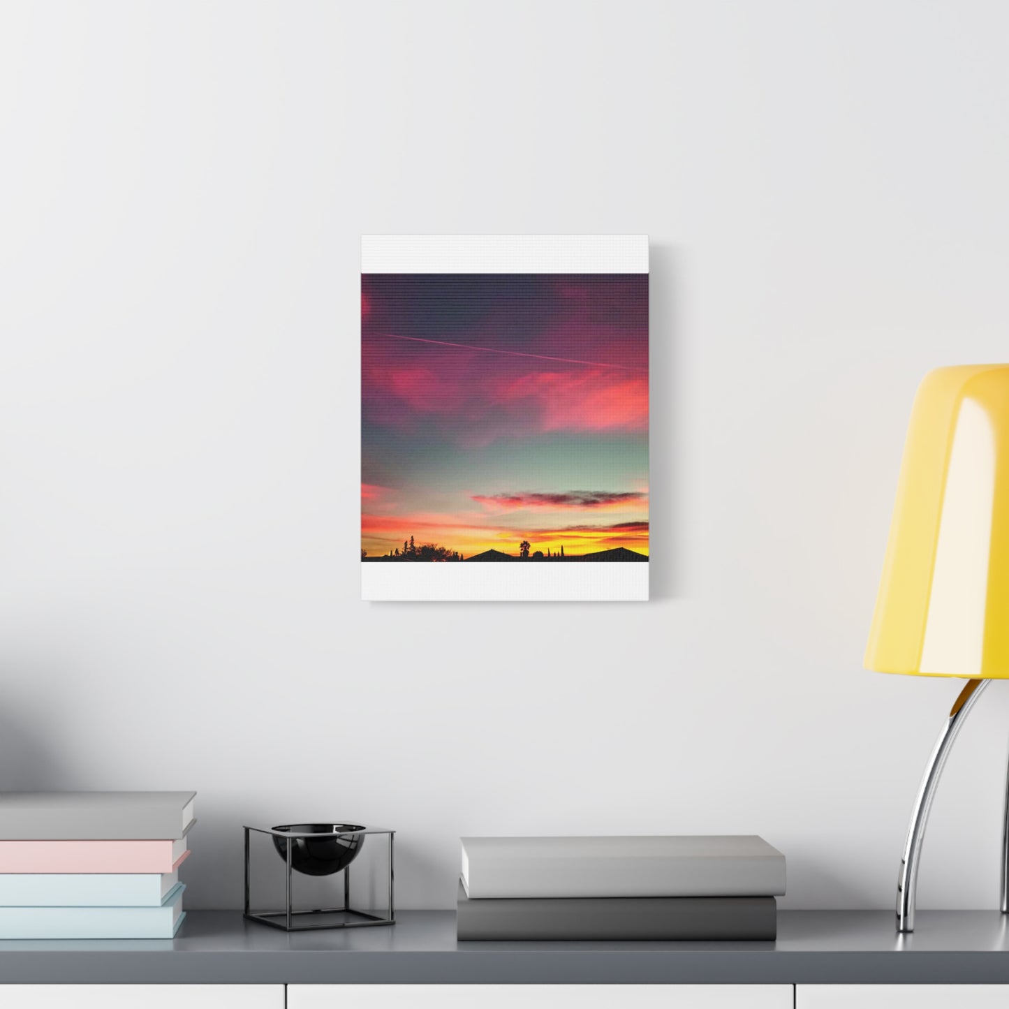 pink sky at morning - Horizon Matte Canvas Print — Vibrant Pink & Teal Sky Wall Art, Stretched 1.25"