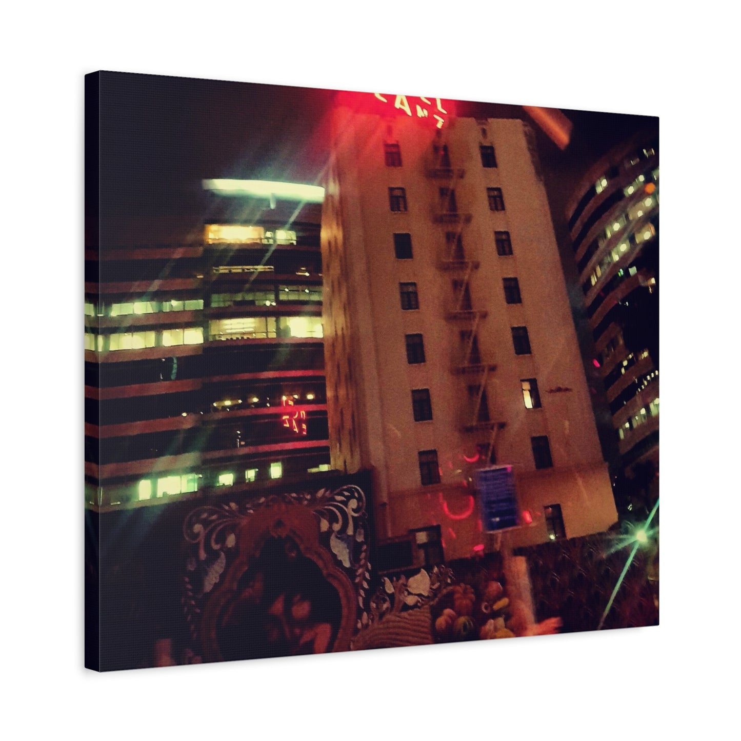 Hotel DeAnza - City Nightscape Canvas Print — Urban Street Art Building Matte Stretched 1.25"