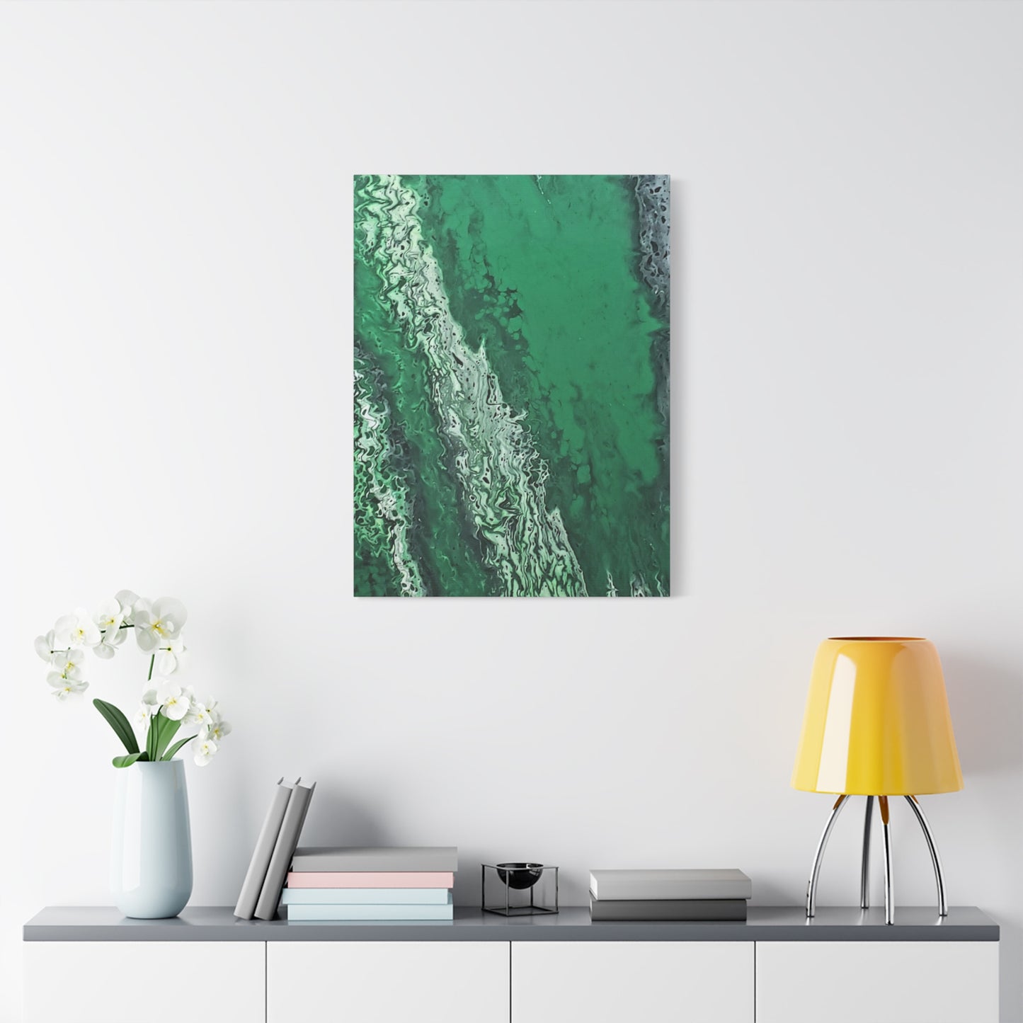 Emerald Wave Abstract Canvas Print — Matte Stretched Wall Art