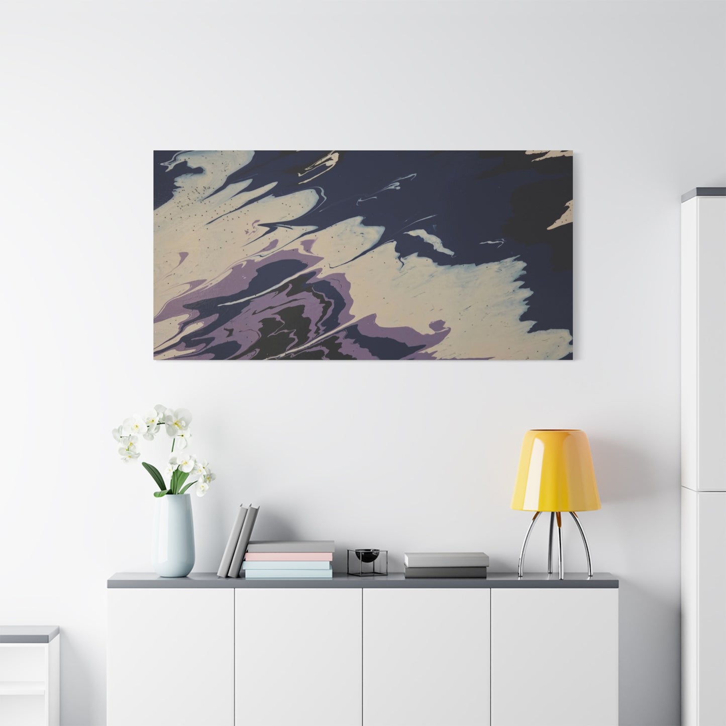 Abstract Navy & Lavender Wave Matte Stretched Canvas (1.25")