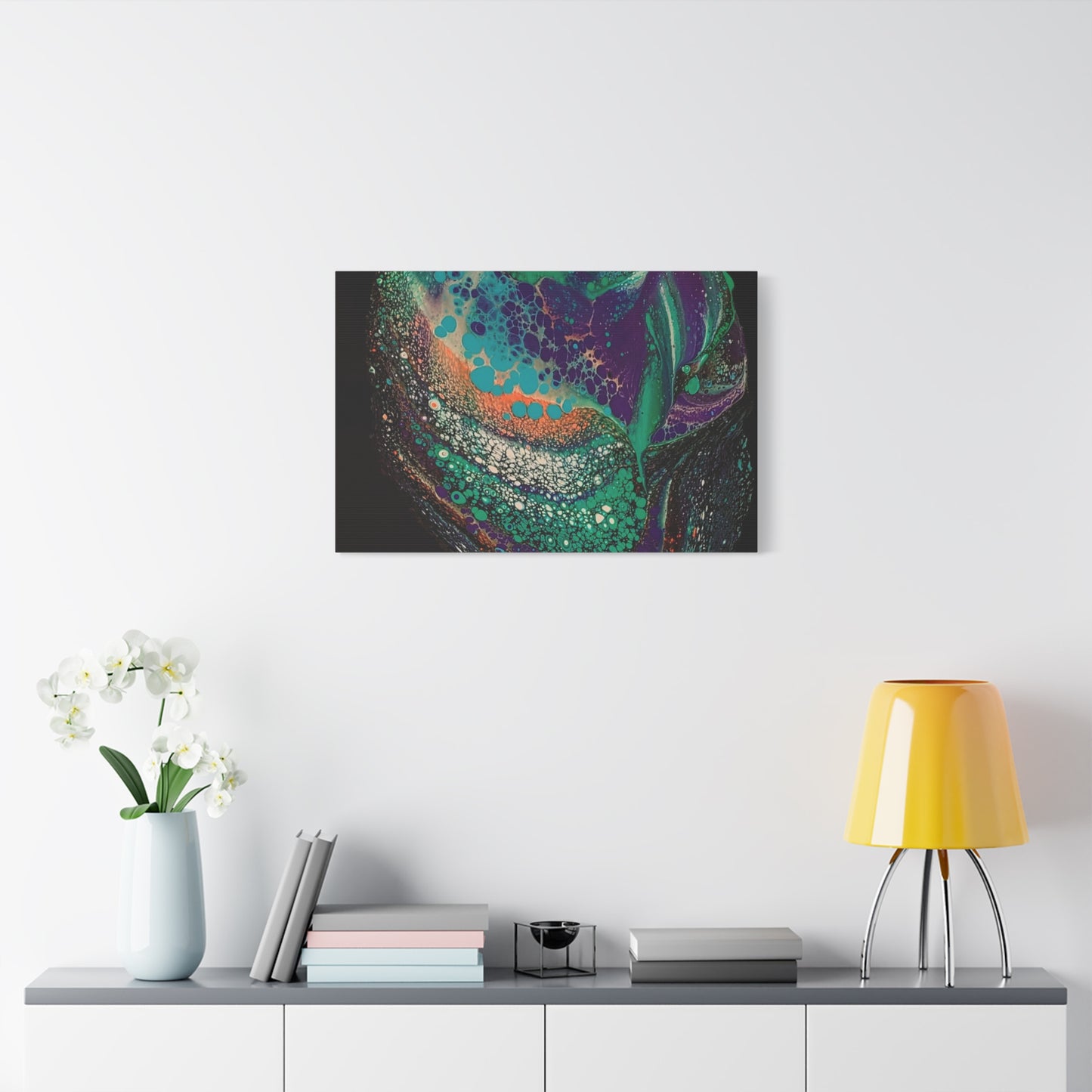 Abstract Fluid Art Canvas Print — Teal, Purple & Gold Swirl Matte Stretched Wall Art
