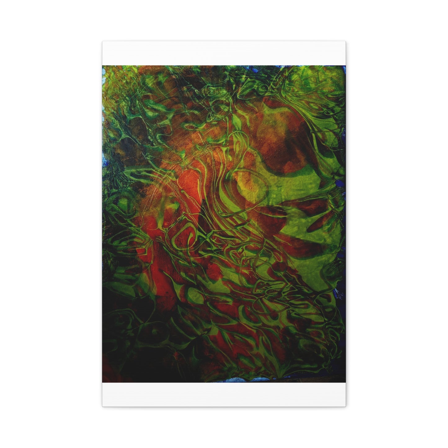 Abstract Green & Red Fluid Art Canvas Print