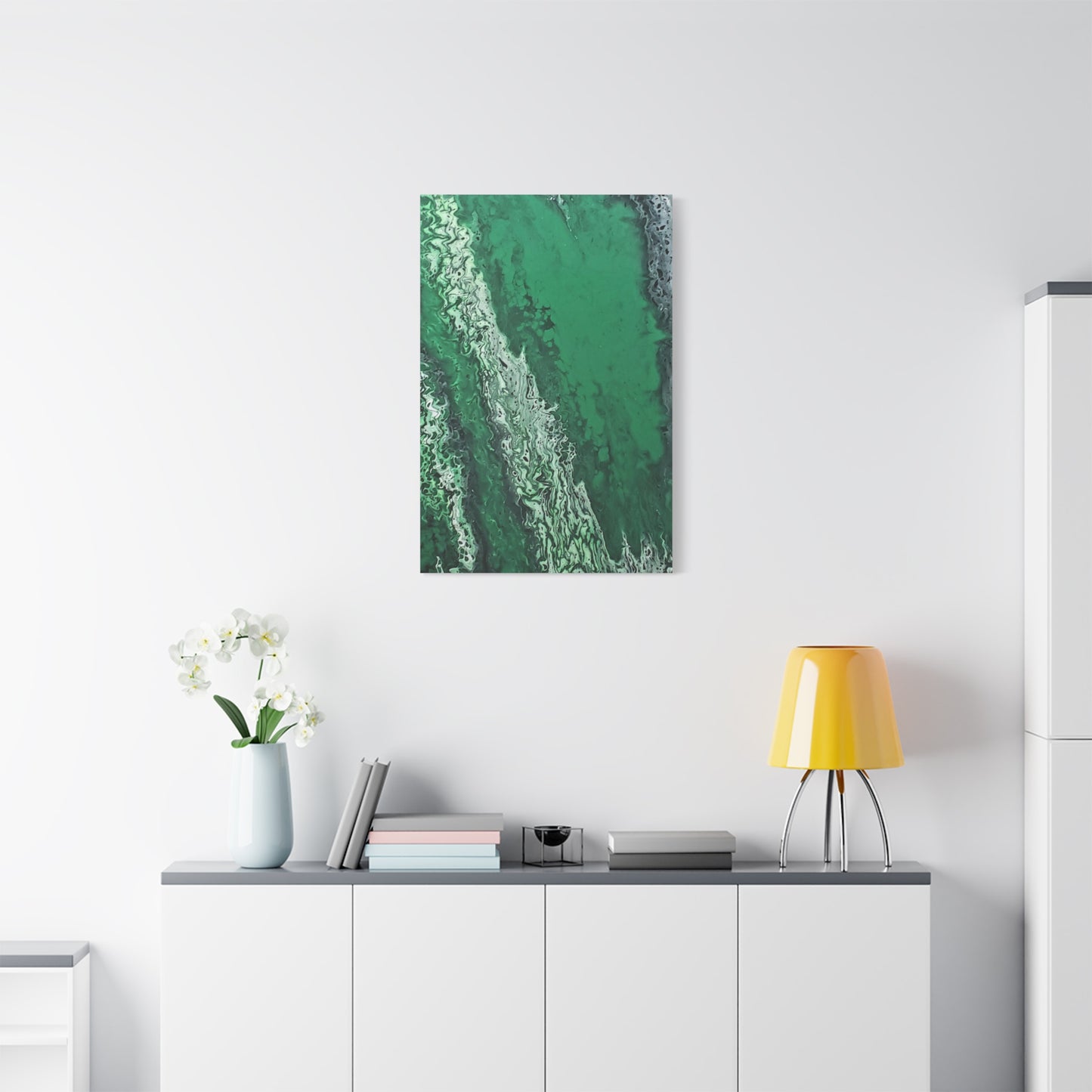 Emerald Wave Abstract Canvas Print — Matte Stretched Wall Art