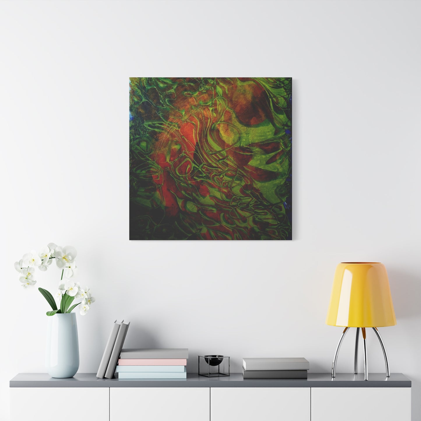Abstract Green & Red Fluid Art Canvas Print