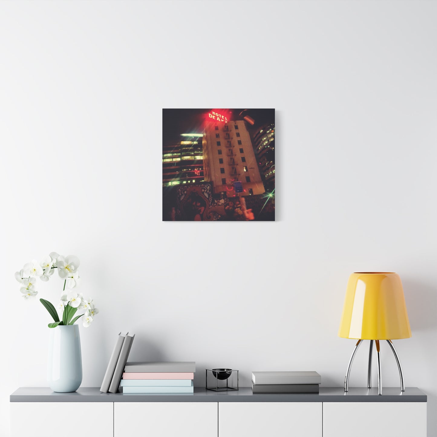 Hotel DeAnza - City Nightscape Canvas Print — Urban Street Art Building Matte Stretched 1.25"