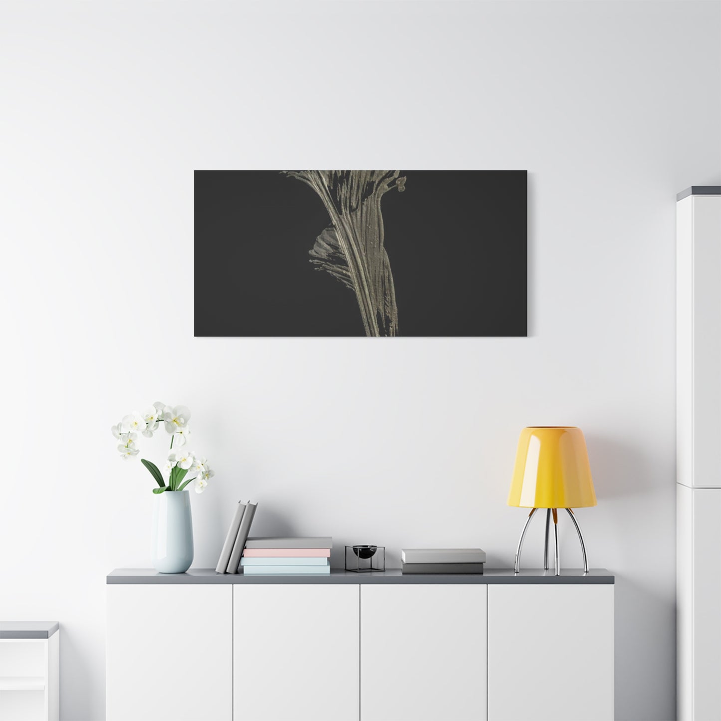 Calla Lilly - Minimalist Botanical Canvas Print — Monochrome Flower Art on Black Matte