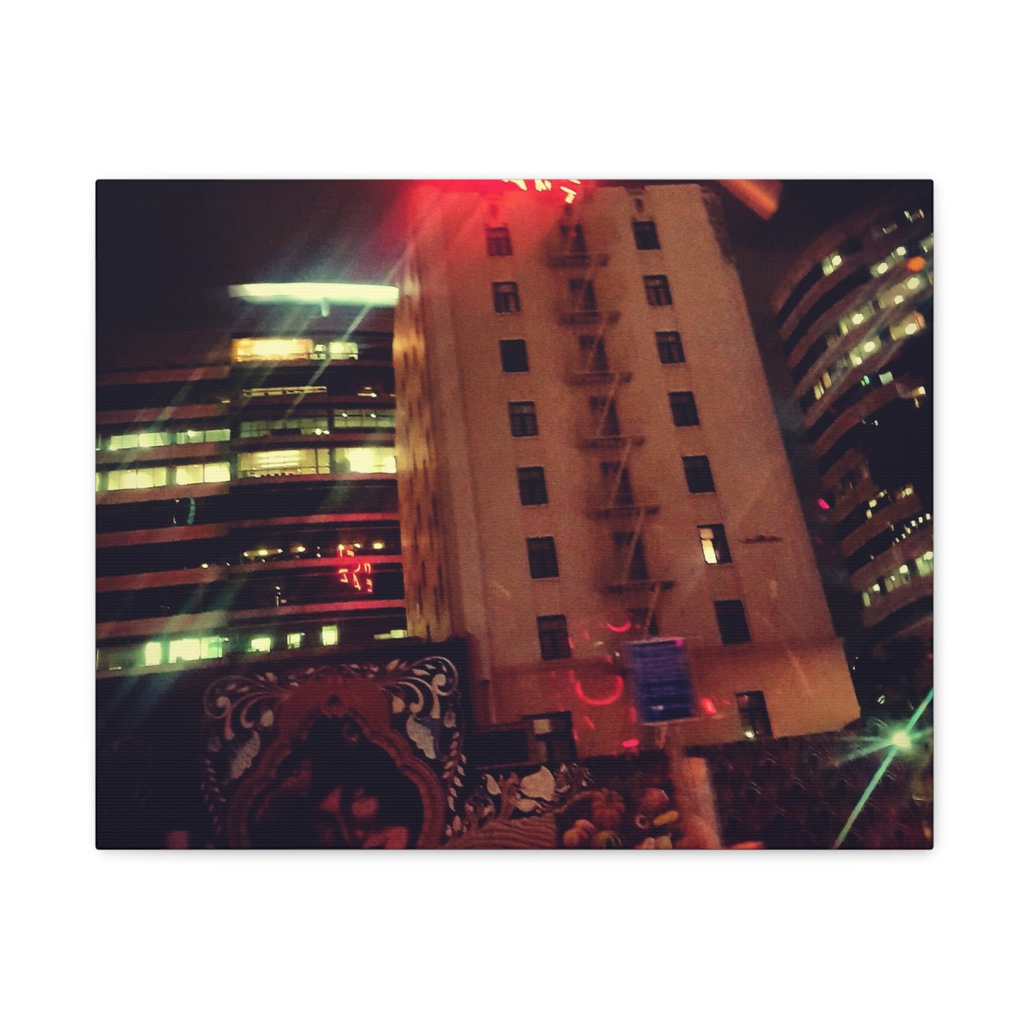 Hotel DeAnza - City Nightscape Canvas Print — Urban Street Art Building Matte Stretched 1.25"