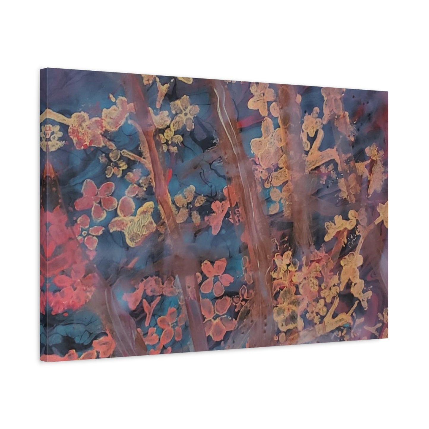 Abstract Floral Canvas Print — Moody Pink & Blue Stretched Wall Art