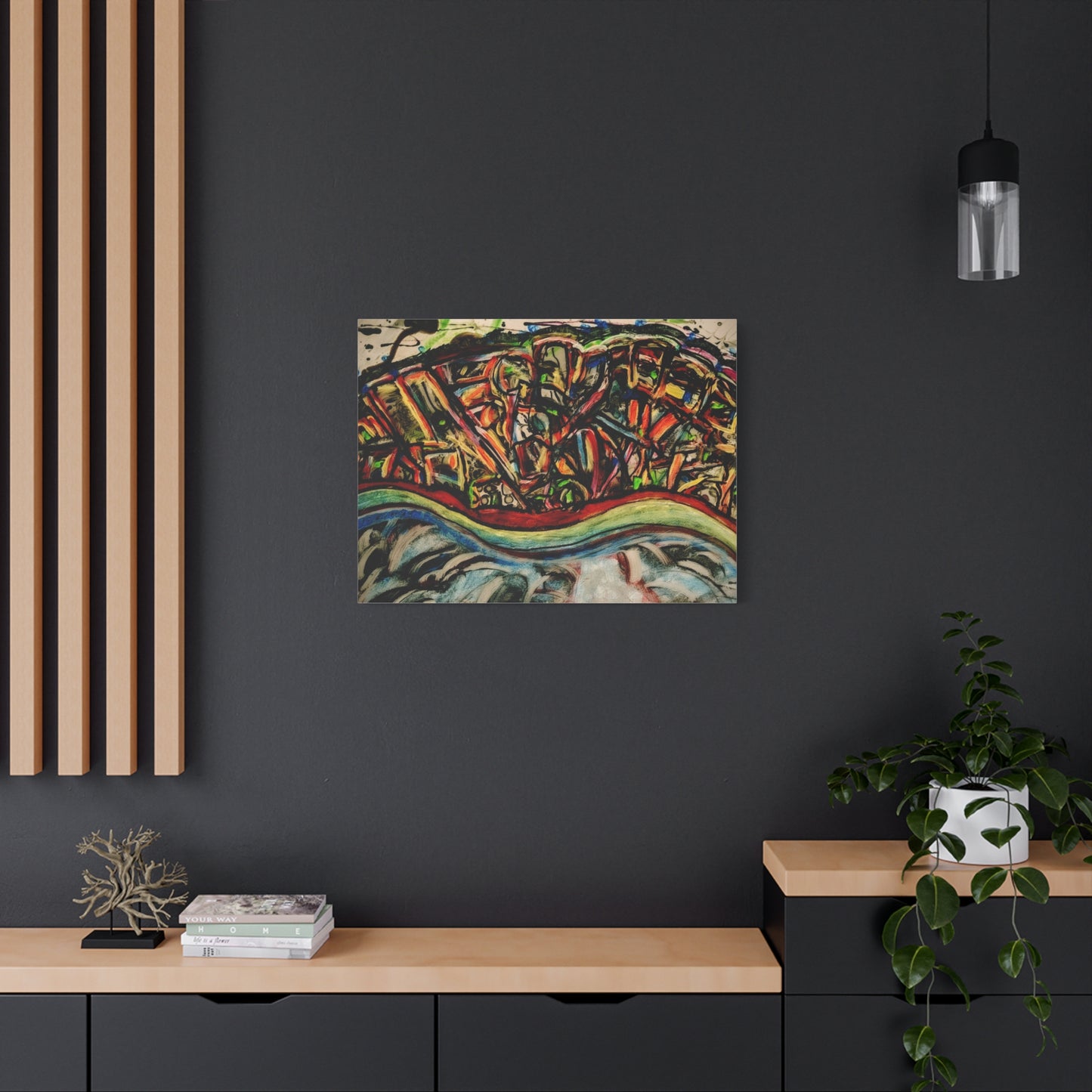 Acrylic_inequalities - Abstract Coastal Cityscape Canvas — Vibrant Ocean Wave Wall Art