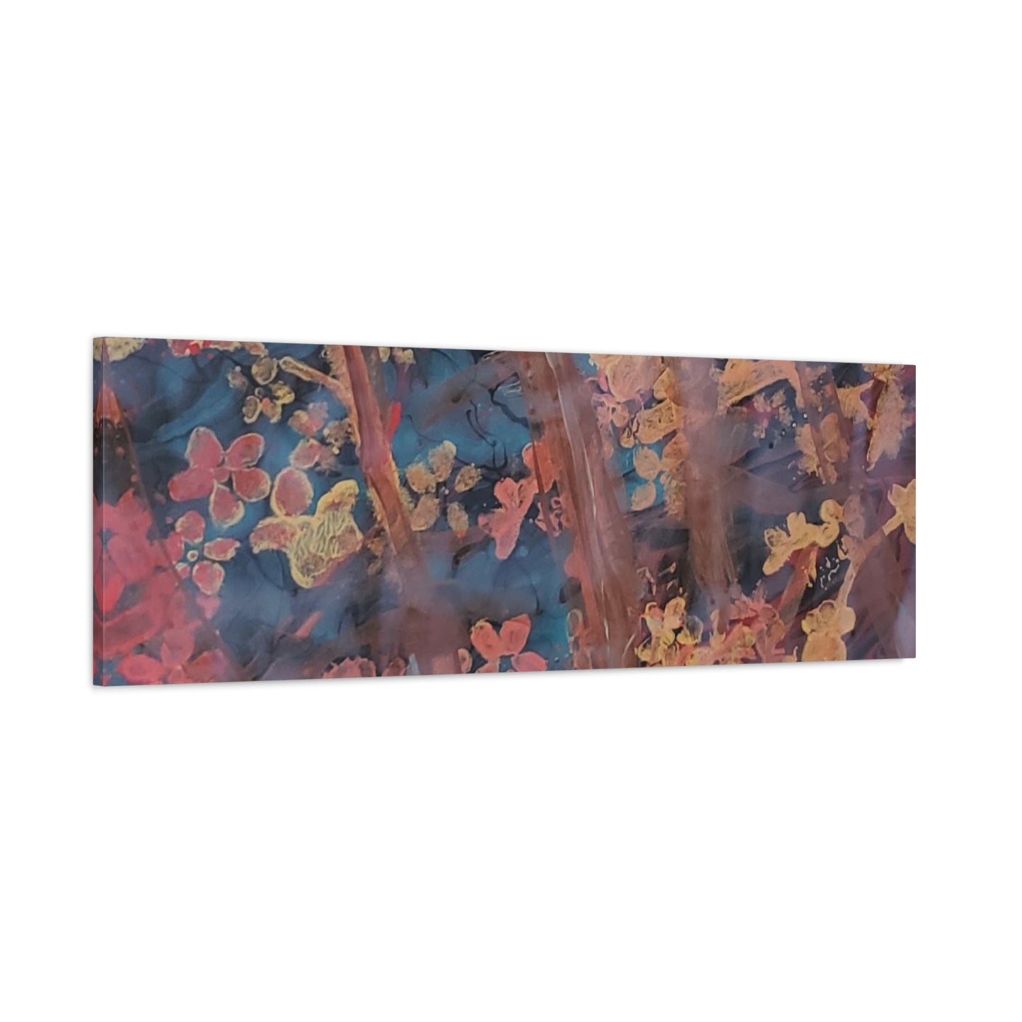 Abstract Floral Canvas Print — Moody Pink & Blue Stretched Wall Art