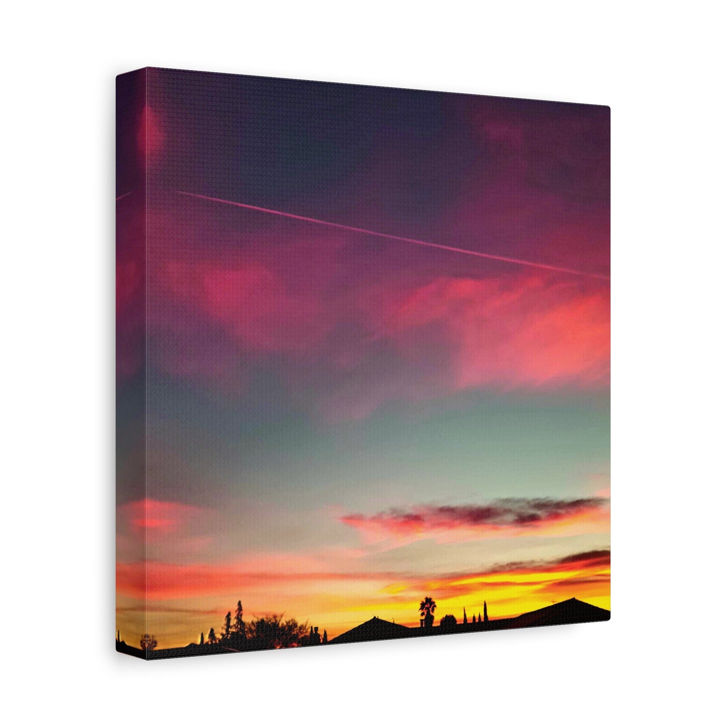 pink sky at morning - Horizon Matte Canvas Print — Vibrant Pink & Teal Sky Wall Art, Stretched 1.25"