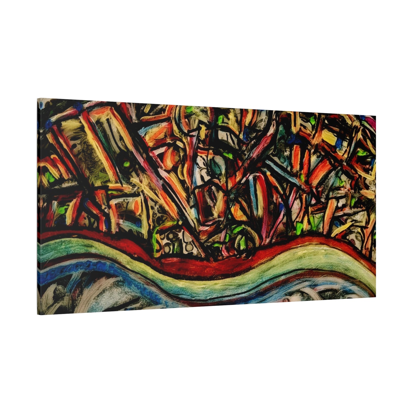 Acrylic_inequalities - Abstract Coastal Cityscape Canvas — Vibrant Ocean Wave Wall Art