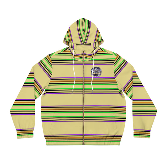 Striped Full-Zip Hoodie – Retro Green & Yellow All-Over Print