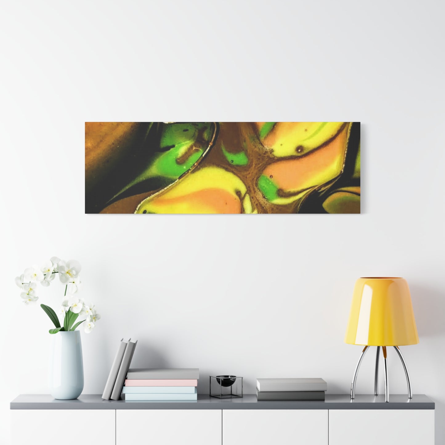 Abstract Green & Gold Fluid Art Matte Canvas Print (Stretched)