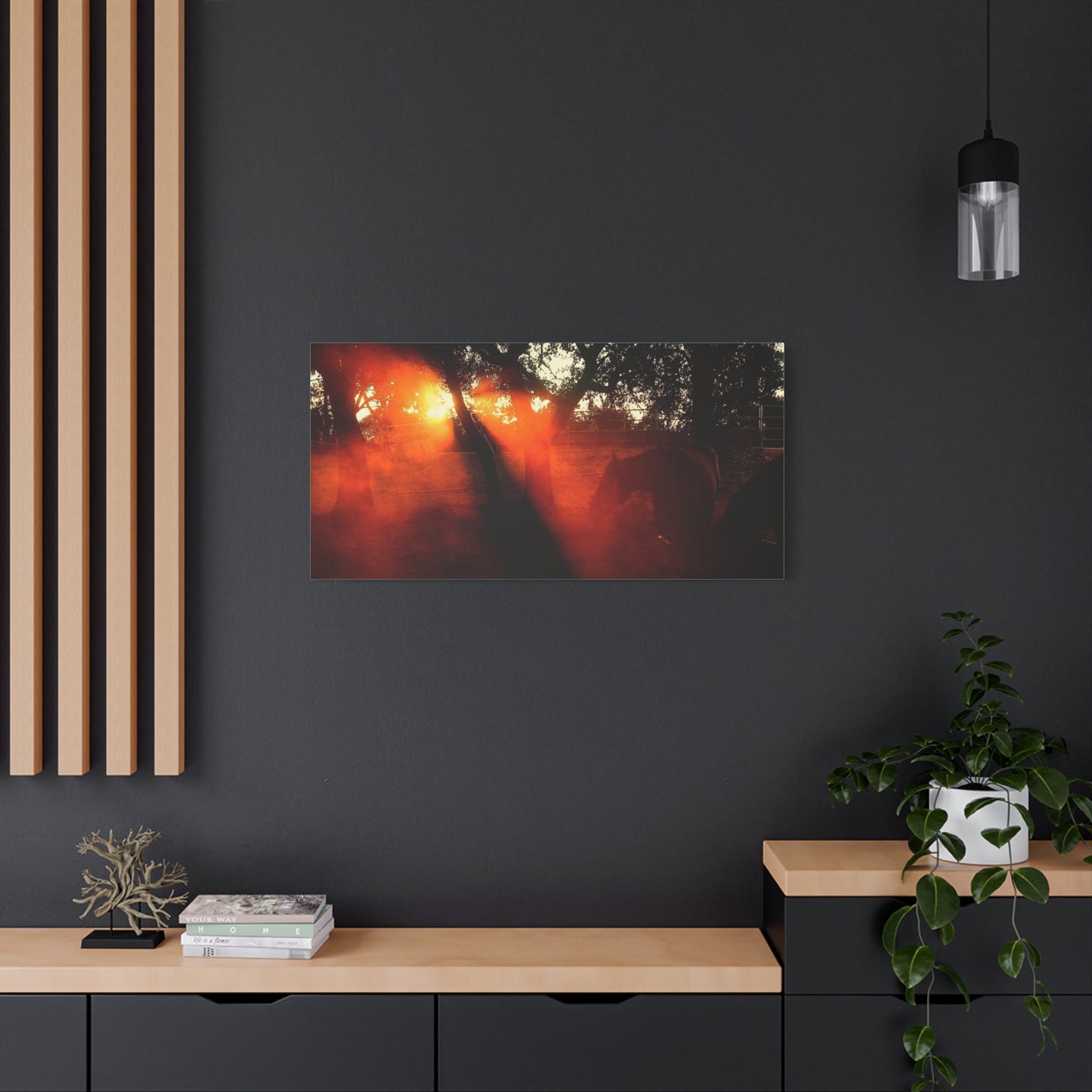 Sunset Forest Matte Canvas Wall Art — Dramatic Orange Light Photography