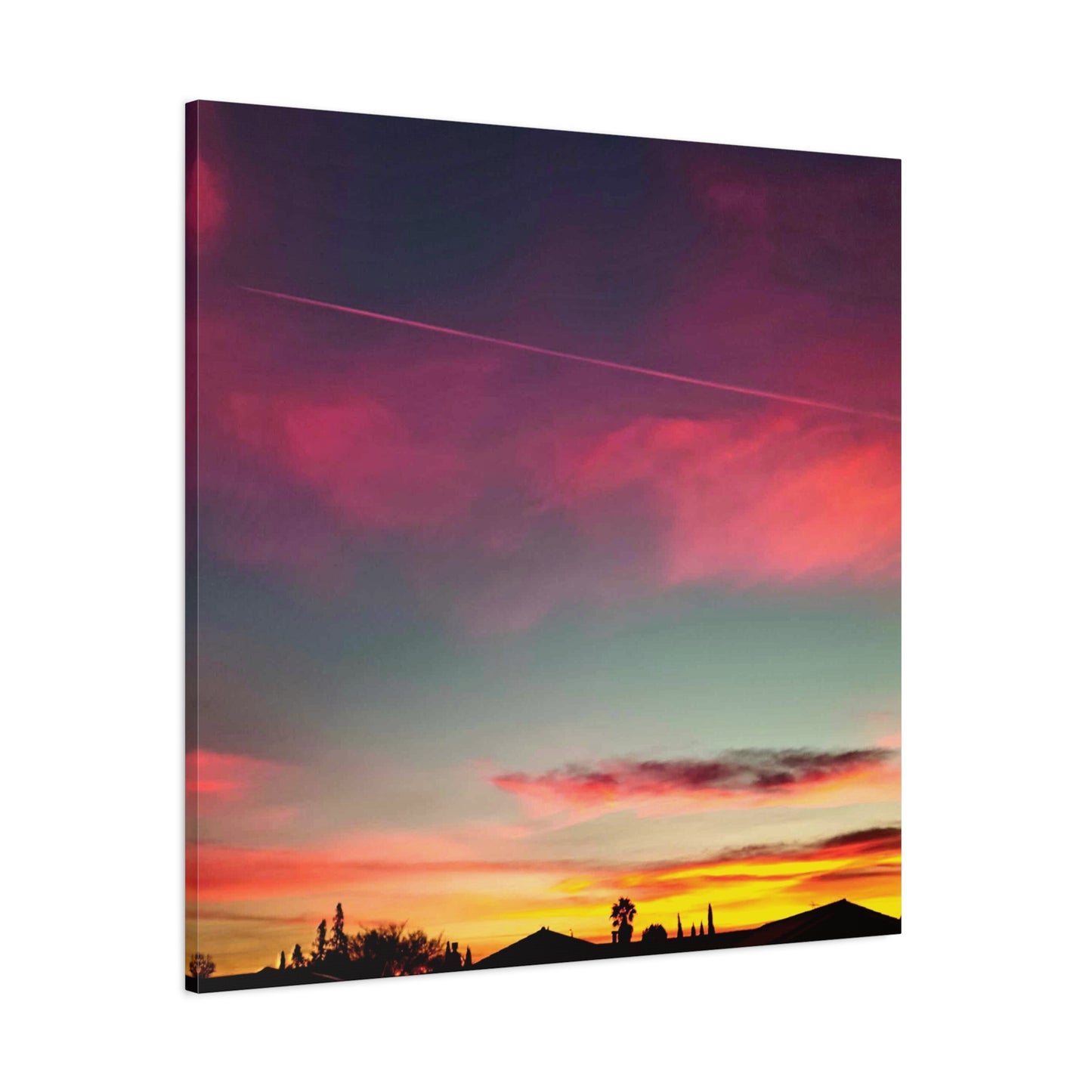 pink sky at morning - Horizon Matte Canvas Print — Vibrant Pink & Teal Sky Wall Art, Stretched 1.25"