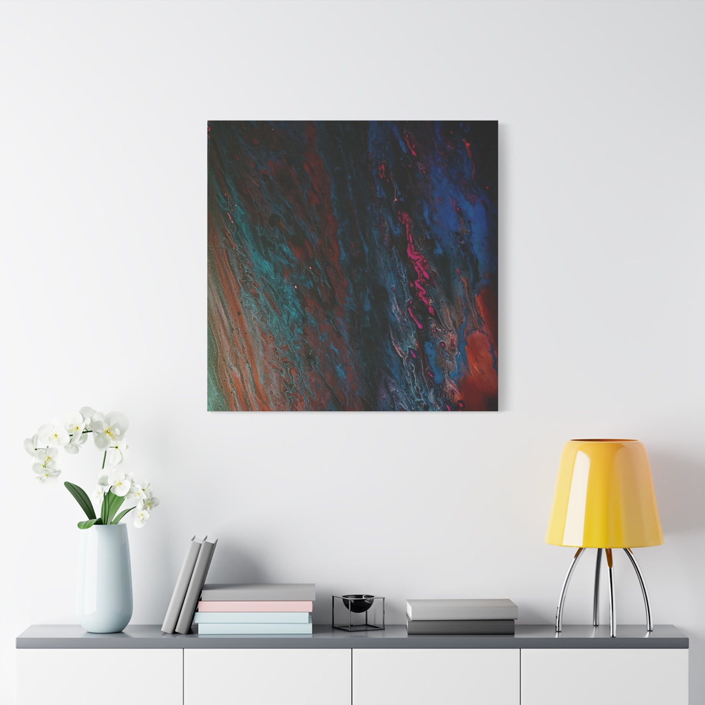 Abstract Fluid Art Canvas Wall Art - Jupiter pour — Vibrant Ocean Night Matte Stretched Canvas