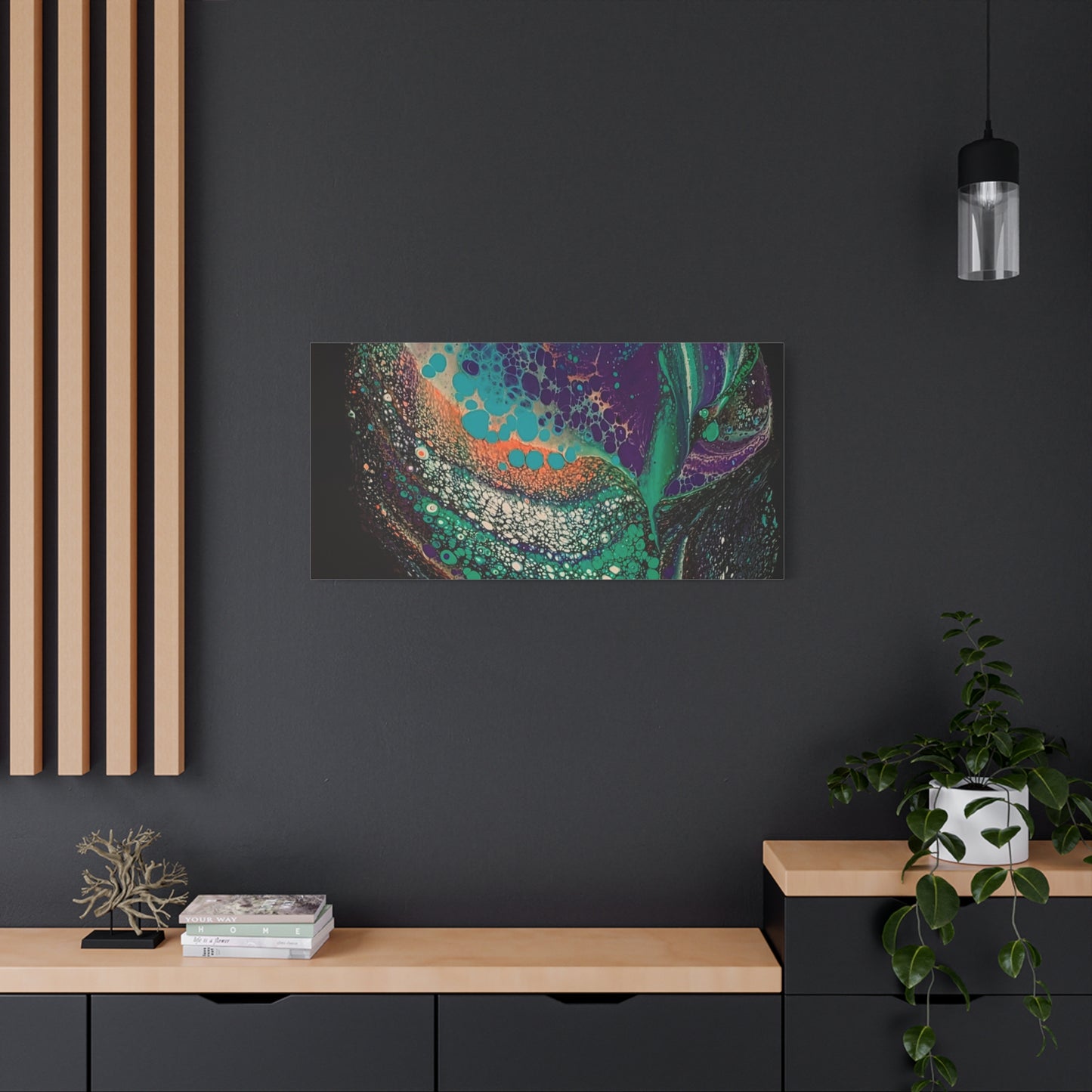 Abstract Fluid Art Canvas Print — Teal, Purple & Gold Swirl Matte Stretched Wall Art
