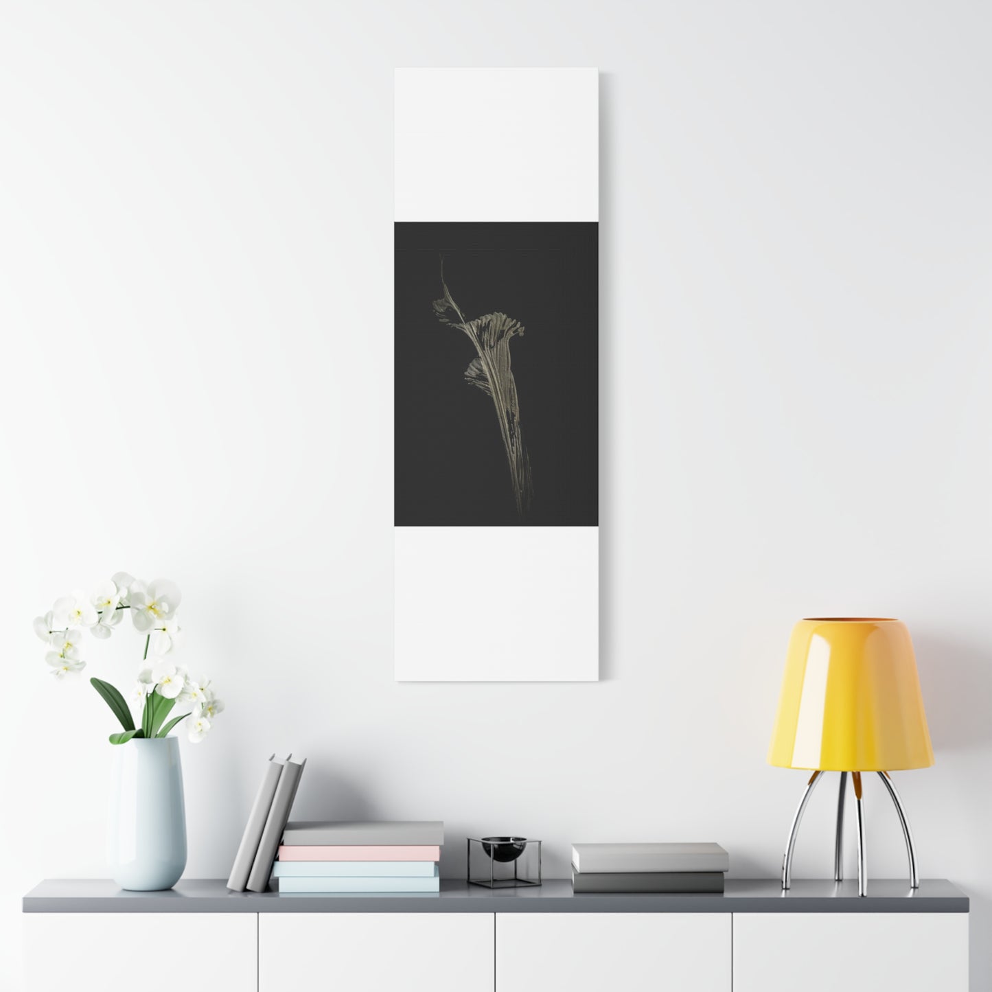 Calla Lilly - Minimalist Botanical Canvas Print — Monochrome Flower Art on Black Matte