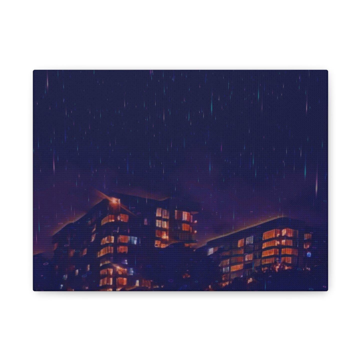 Neon Percipitation @ night - Canvas Print — Moody Urban Wall Art