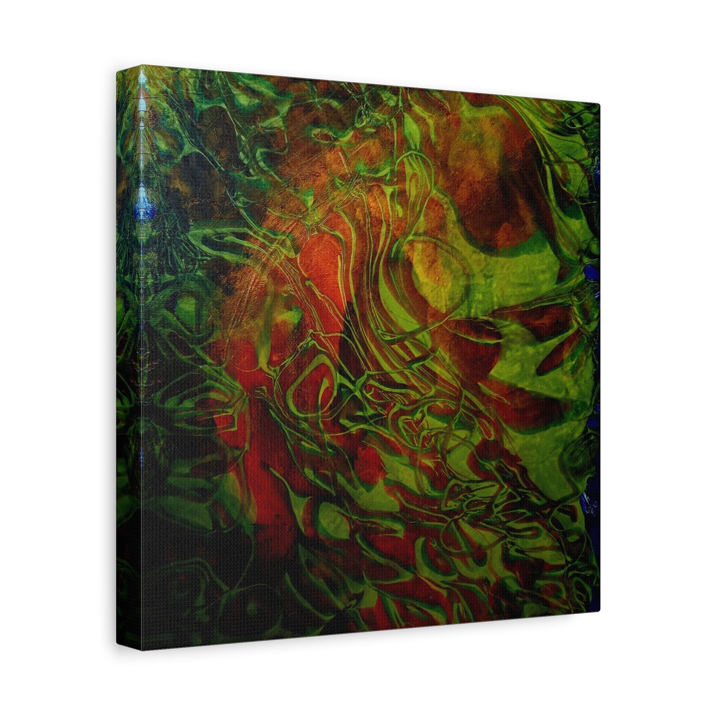 Abstract Green & Red Fluid Art Canvas Print
