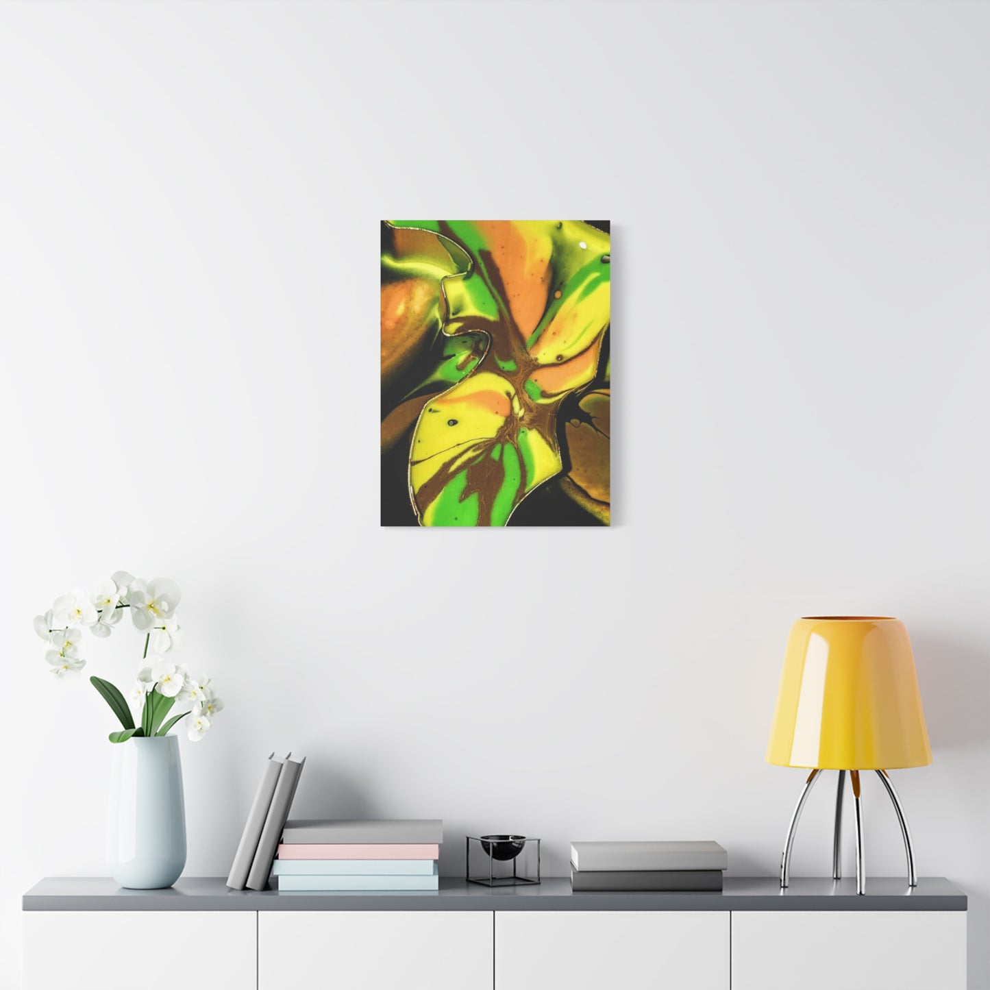 Abstract Green & Gold Fluid Art Matte Canvas Print (Stretched)