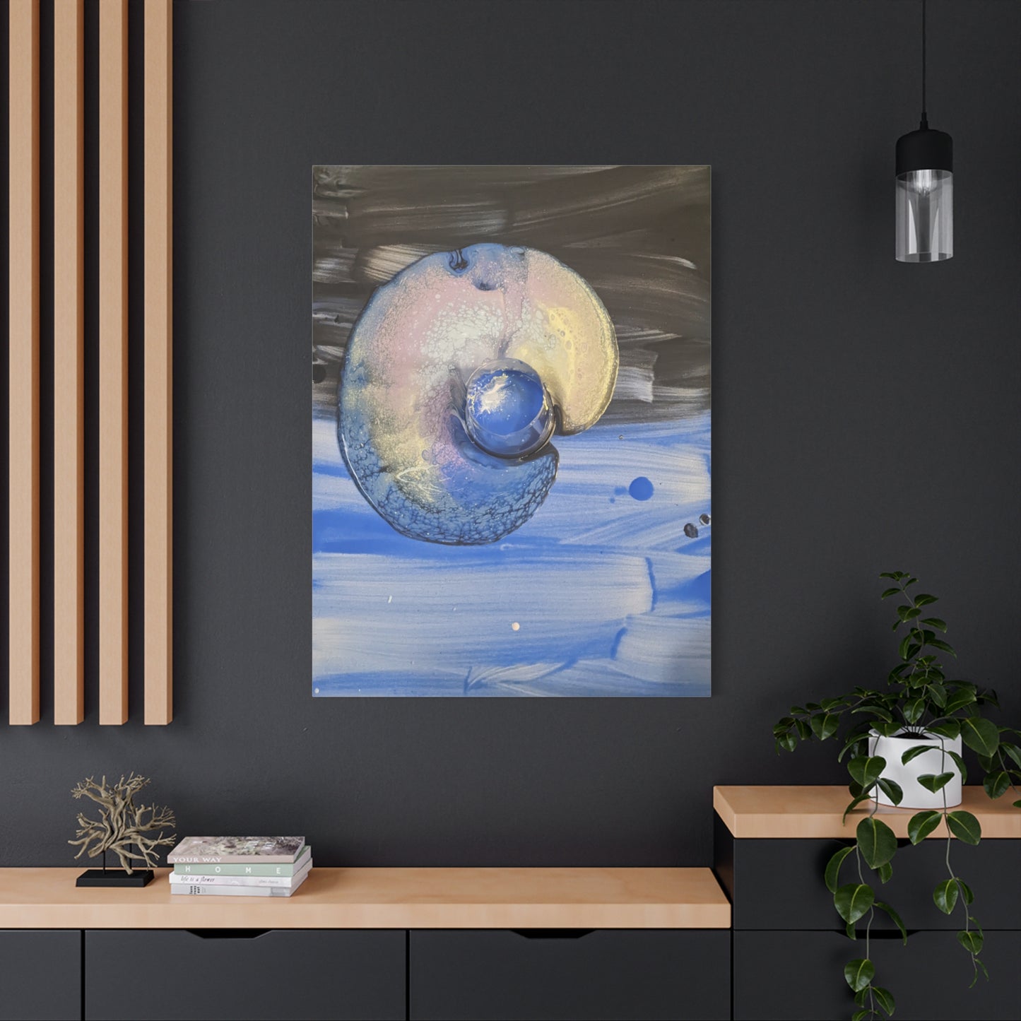 the nautilus - Abstract Blue Spiral Matte Canvas Art - Nautical Coastal Wall Decor