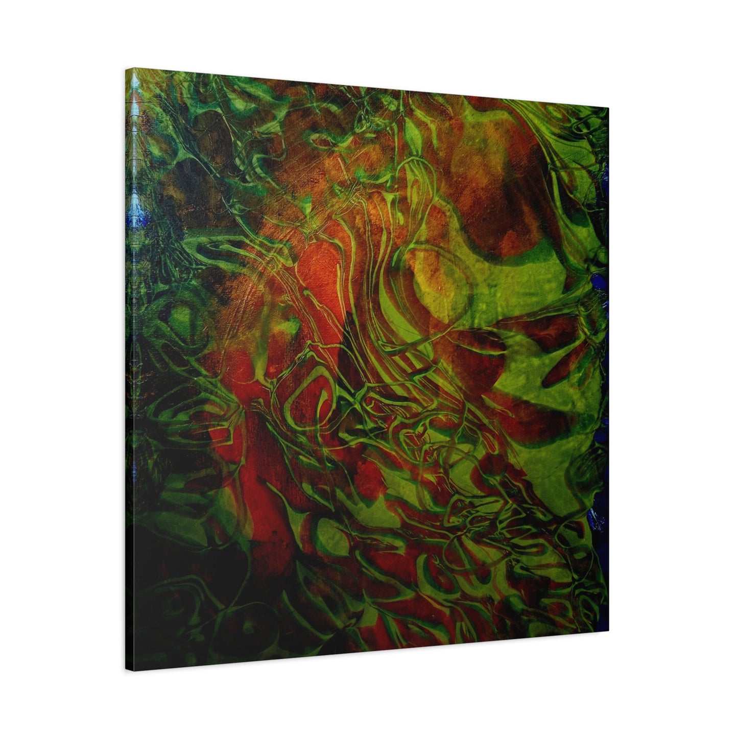 Abstract Green & Red Fluid Art Canvas Print