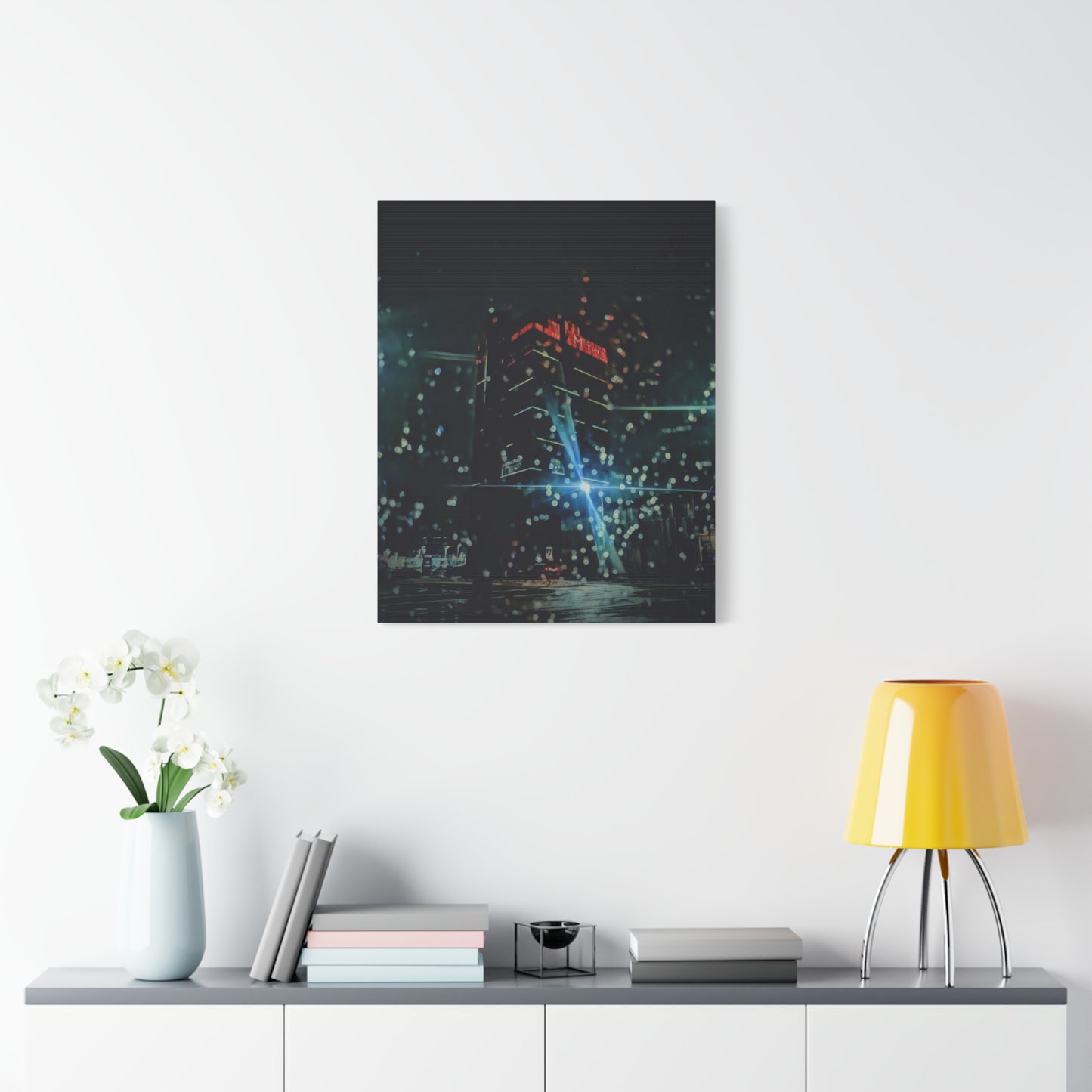 matrix @night Canvas Print — Moody Rainy Urban Wall Art (Matte Stretched)