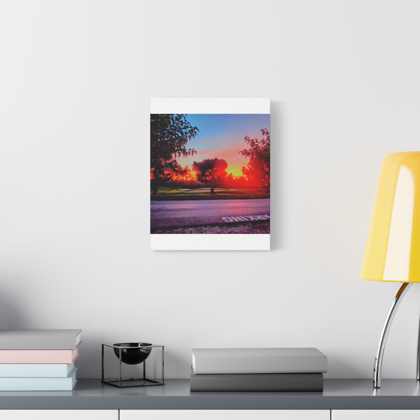 4th green @muni - Sunset Park Matte Canvas Print — Vibrant Red & Orange Landscape Wall Art