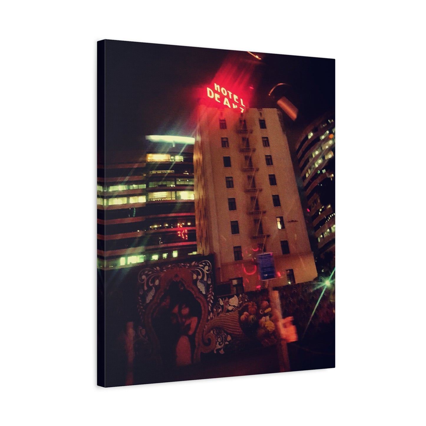 Hotel DeAnza - City Nightscape Canvas Print — Urban Street Art Building Matte Stretched 1.25"