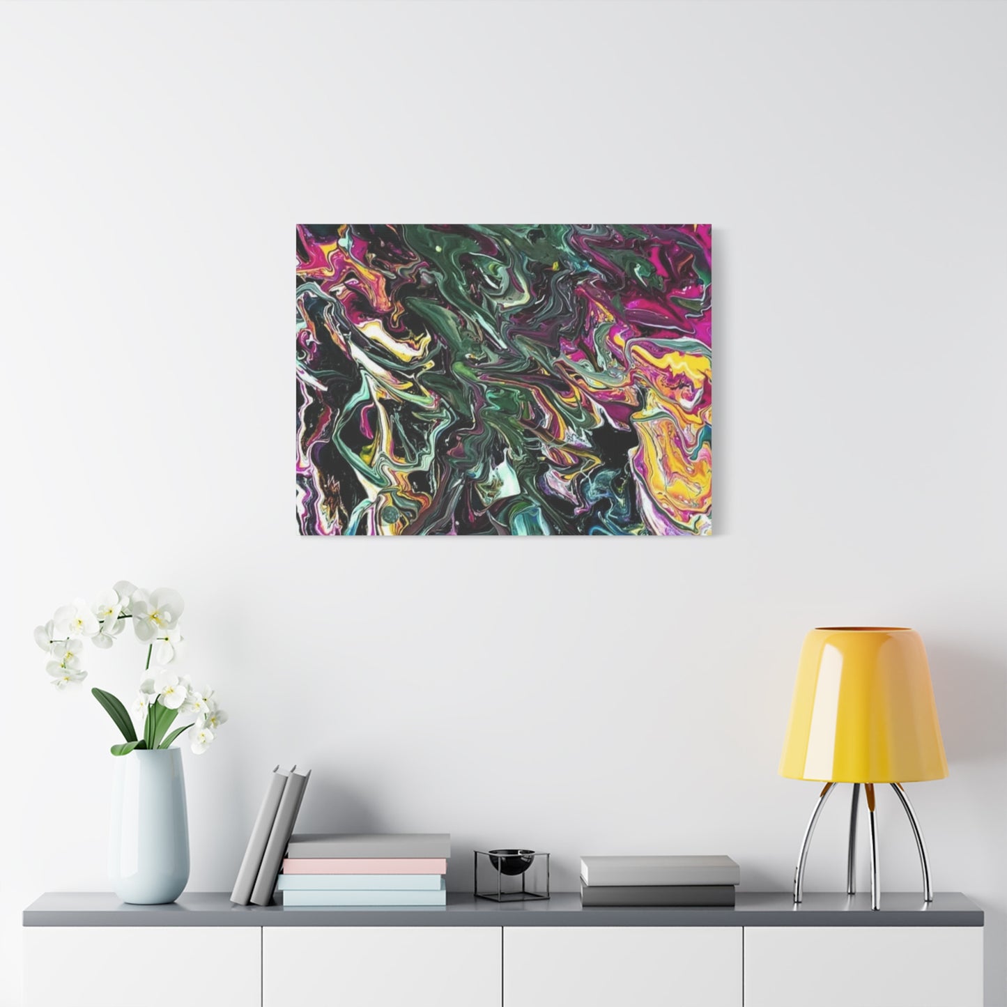 chaos in the garden - Abstract Fluid Art Matte Canvas Print - Colorful Swirl Wall Art