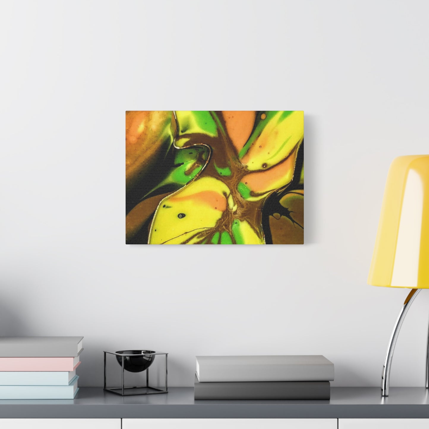 Abstract Green & Gold Fluid Art Matte Canvas Print (Stretched)