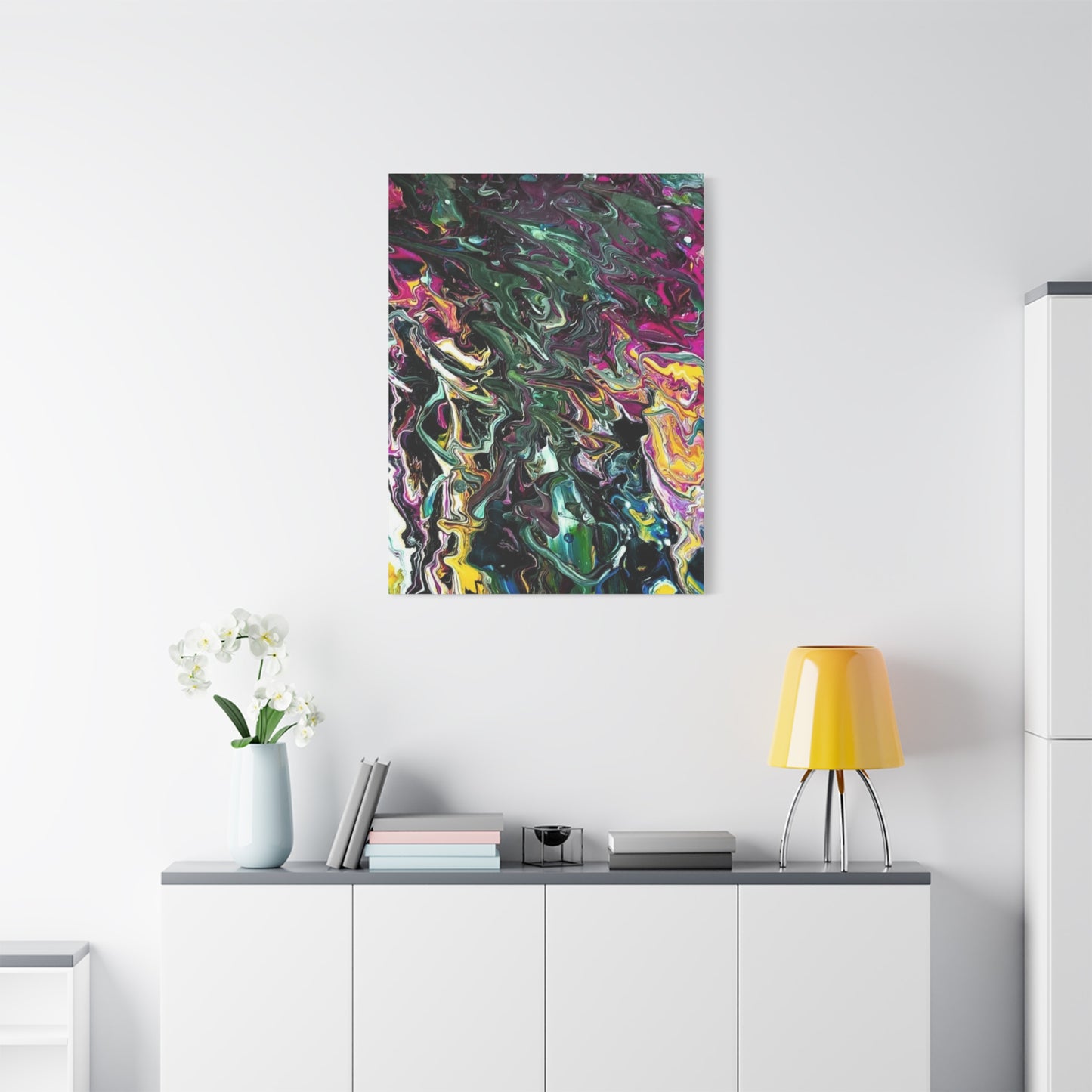 chaos in the garden - Abstract Fluid Art Matte Canvas Print - Colorful Swirl Wall Art