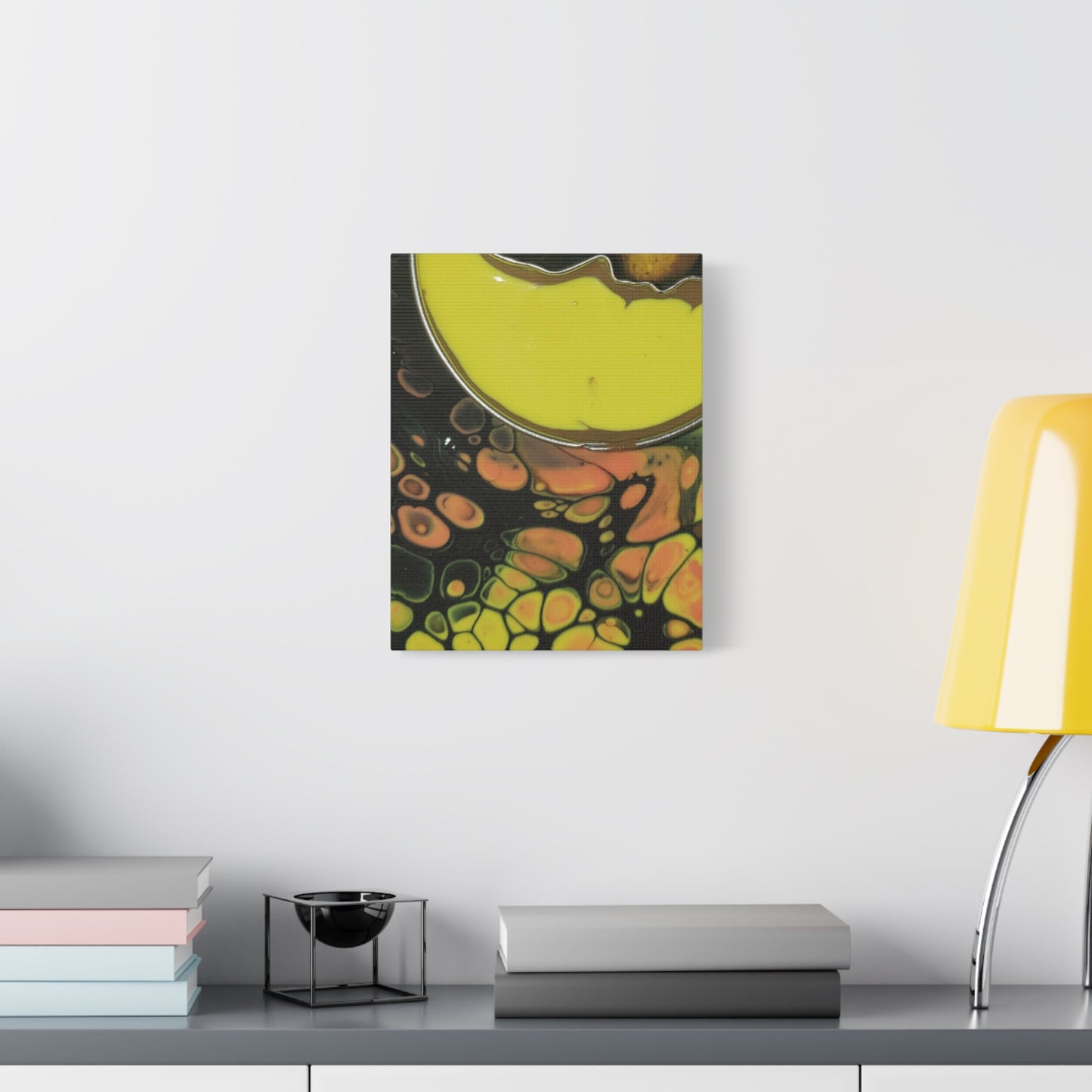 Abstract Fluid Art Canvas Print — Yellow & Black Cell Pour