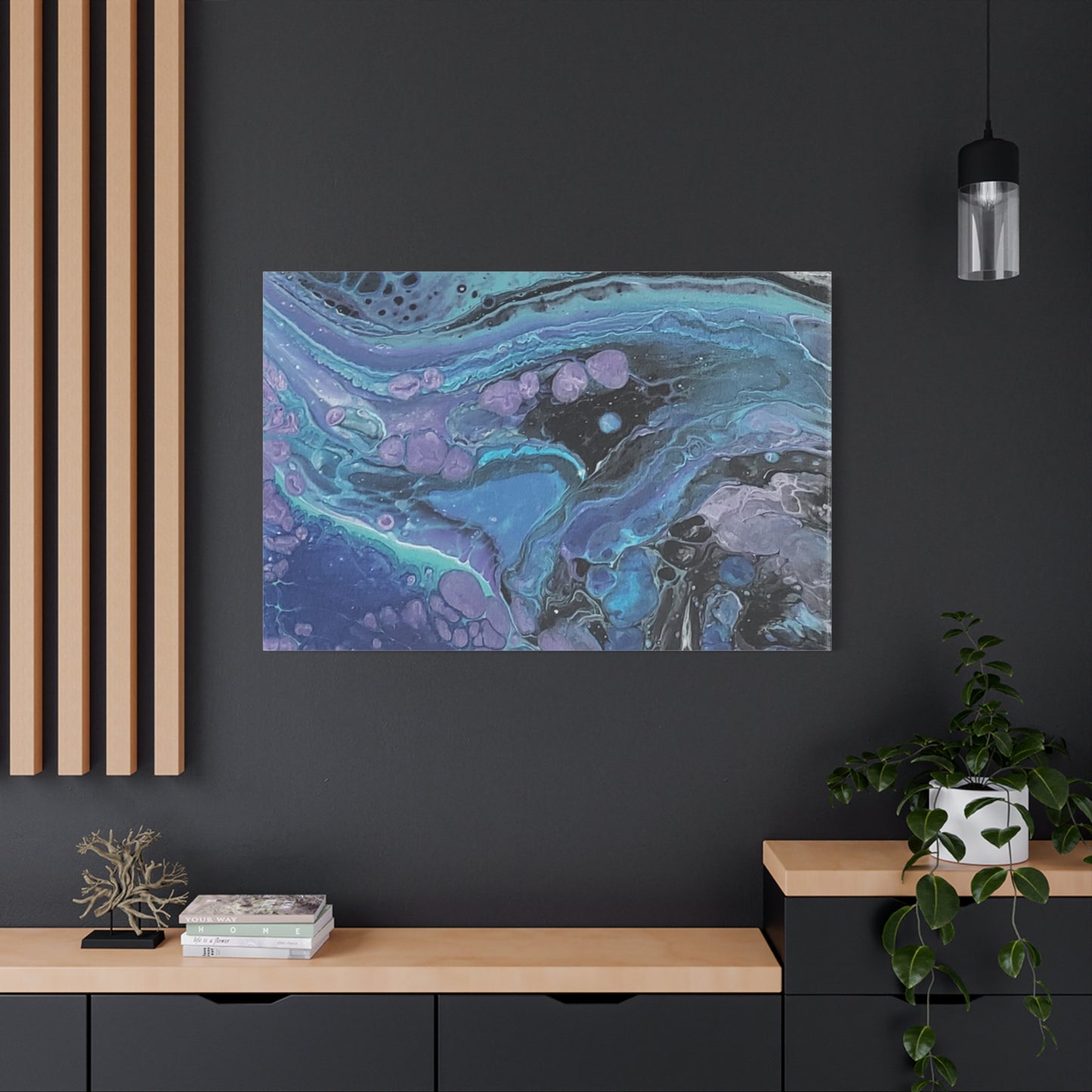 Abstract Ocean Wave Matte Canvas Print — Blue & Purple Fluid Art, Stretched 1.25"