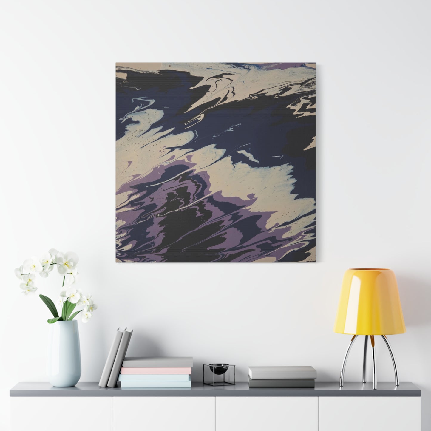 Abstract Navy & Lavender Wave Matte Stretched Canvas (1.25")