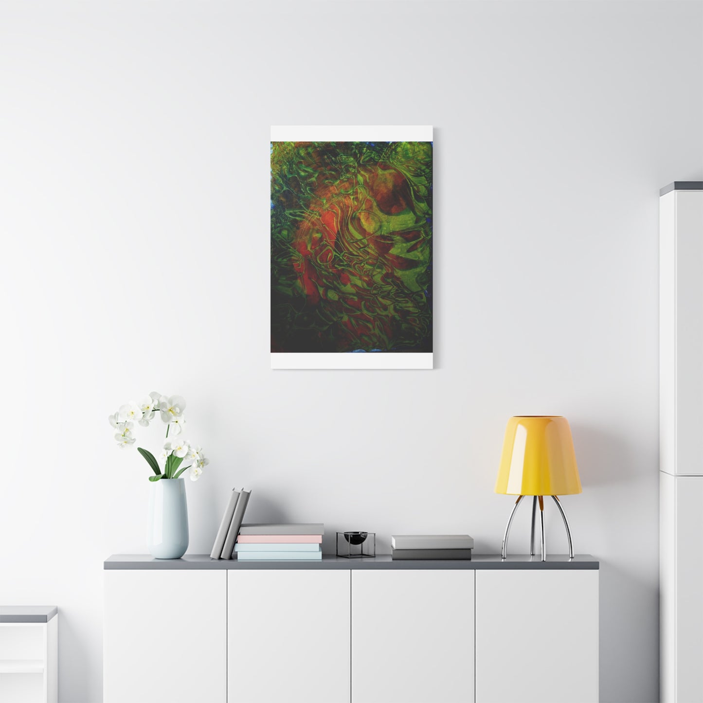 Abstract Green & Red Fluid Art Canvas Print