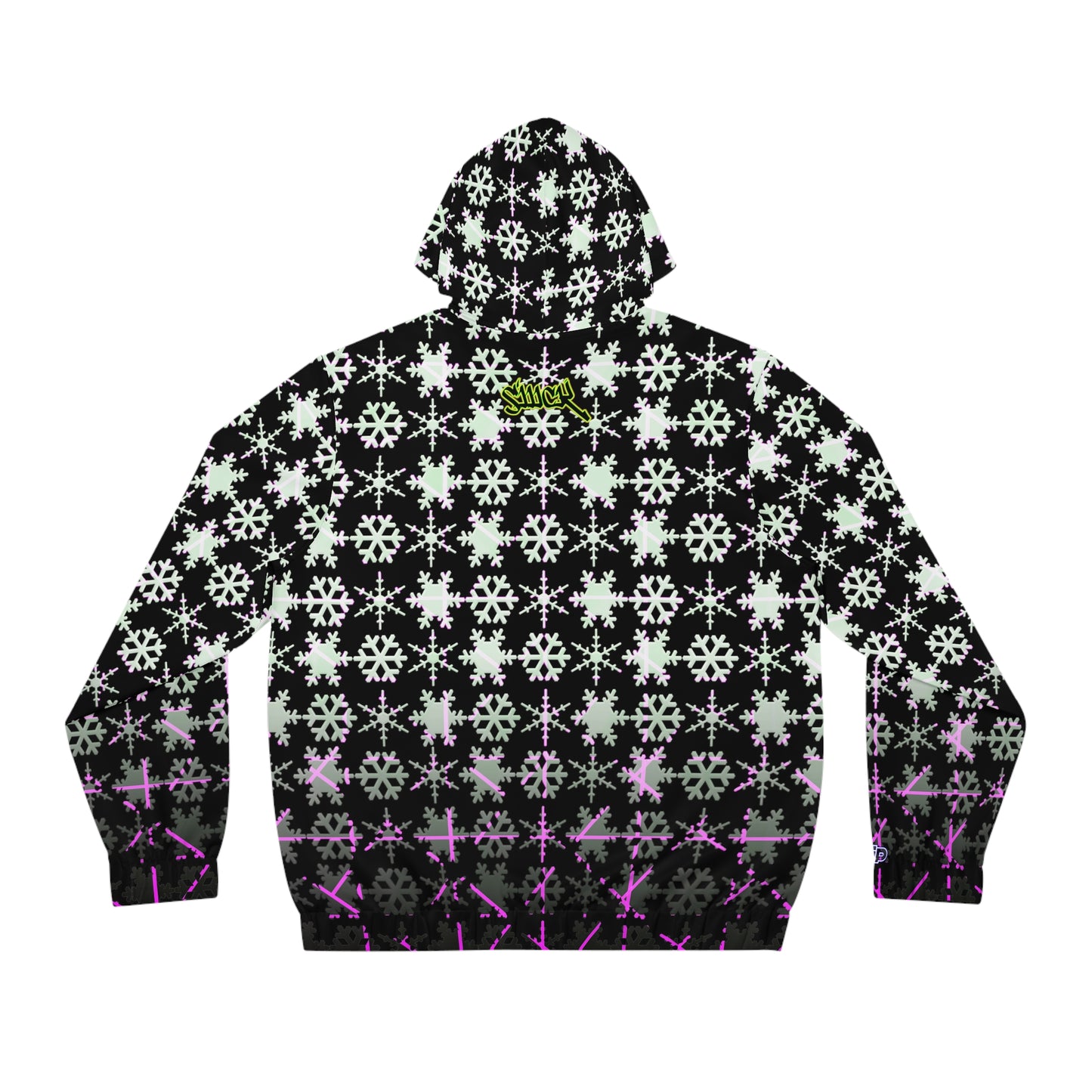Snowflake Pattern Full-Zip Hoodie — Black & Purple Winter Zip-Up