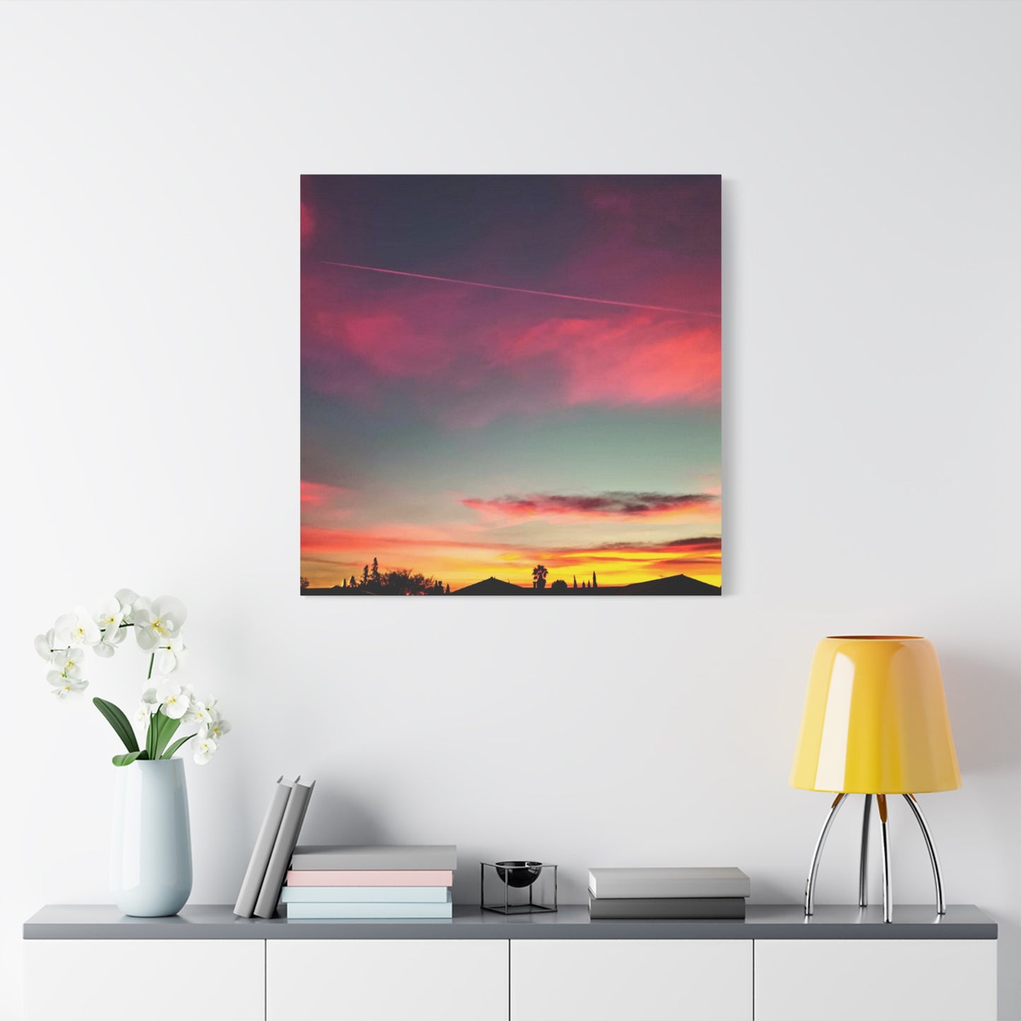 pink sky at morning - Horizon Matte Canvas Print — Vibrant Pink & Teal Sky Wall Art, Stretched 1.25"