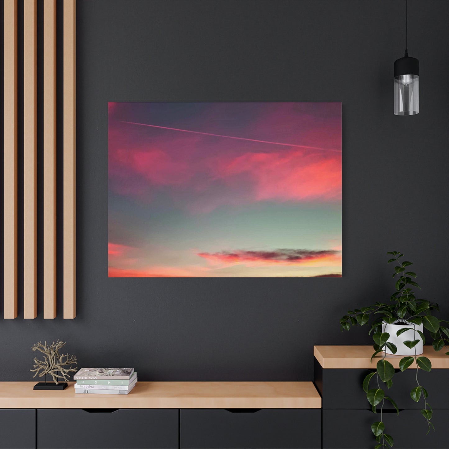 pink sky at morning - Horizon Matte Canvas Print — Vibrant Pink & Teal Sky Wall Art, Stretched 1.25"