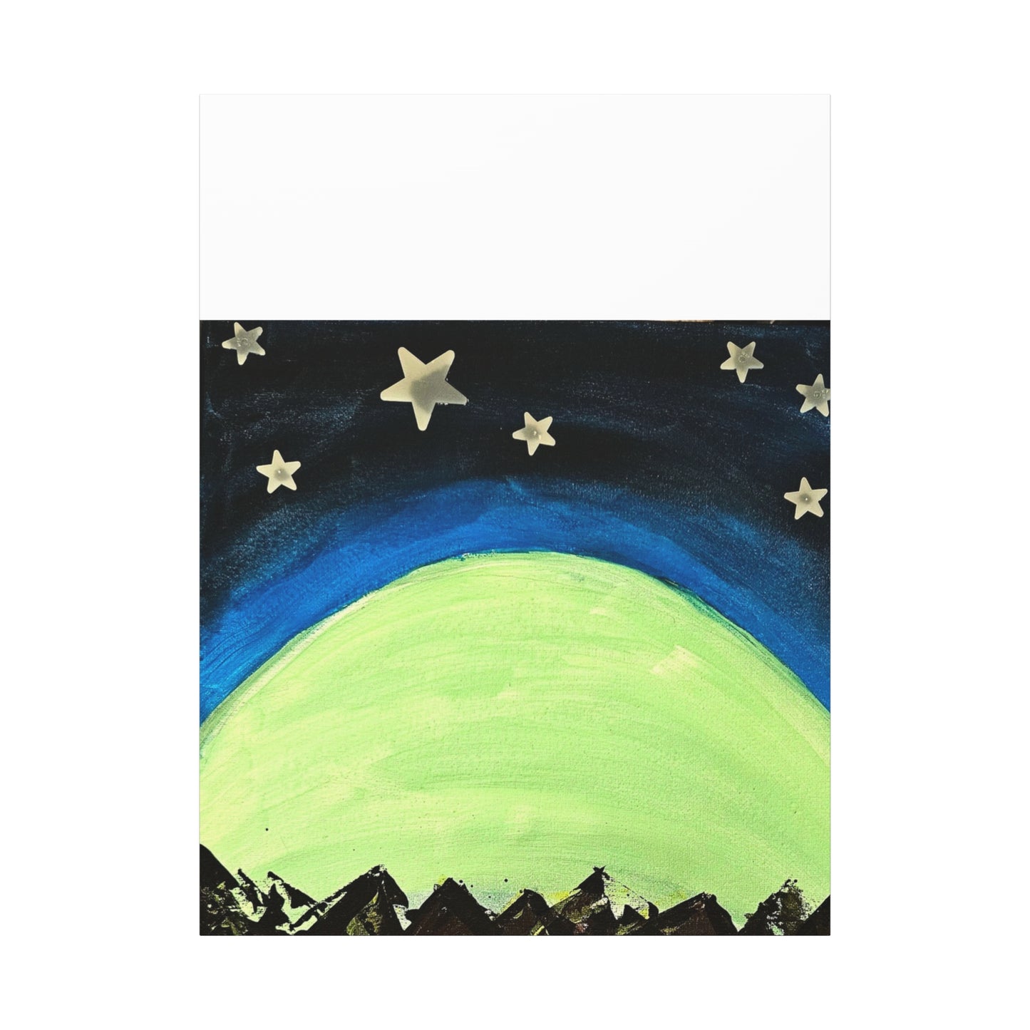 Green Moonrise Canvas Wall Art – Mountain Silhouette Nightscape