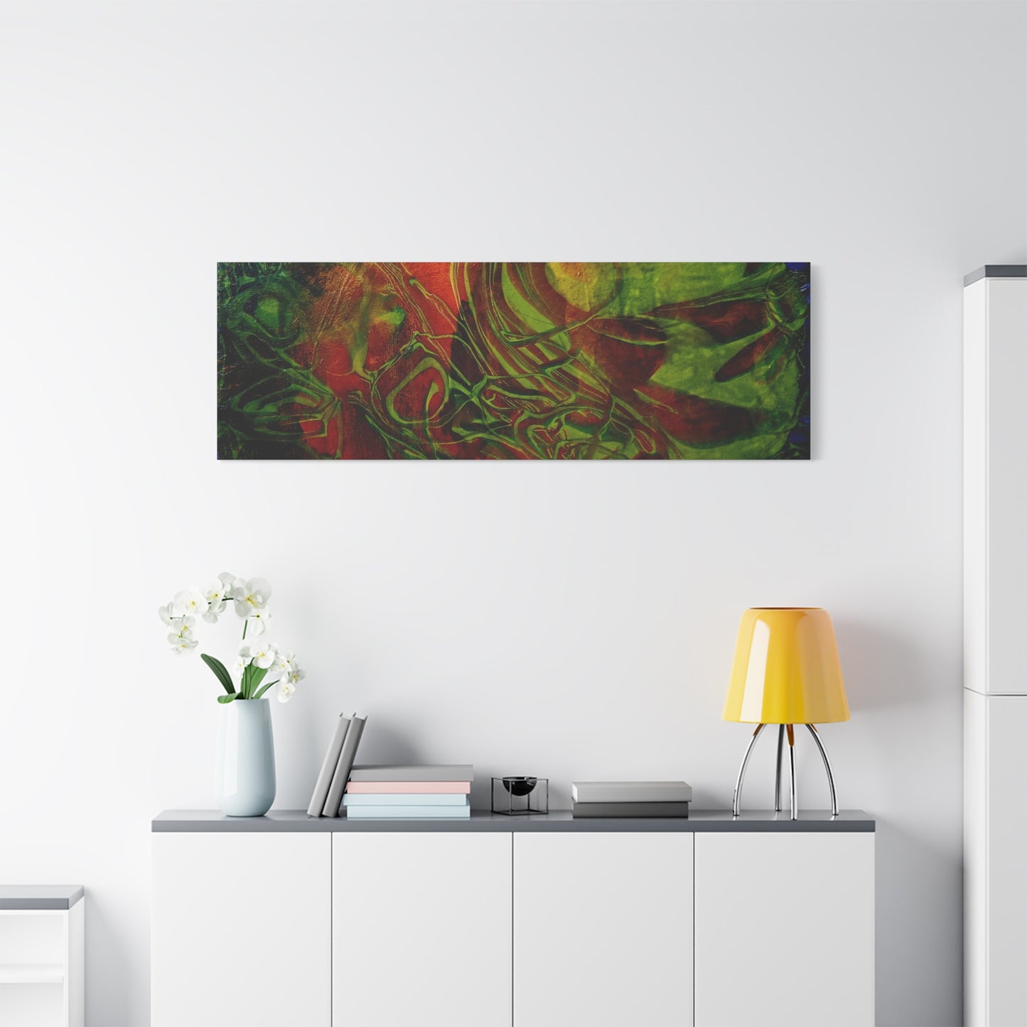 Abstract Green & Red Fluid Art Canvas Print