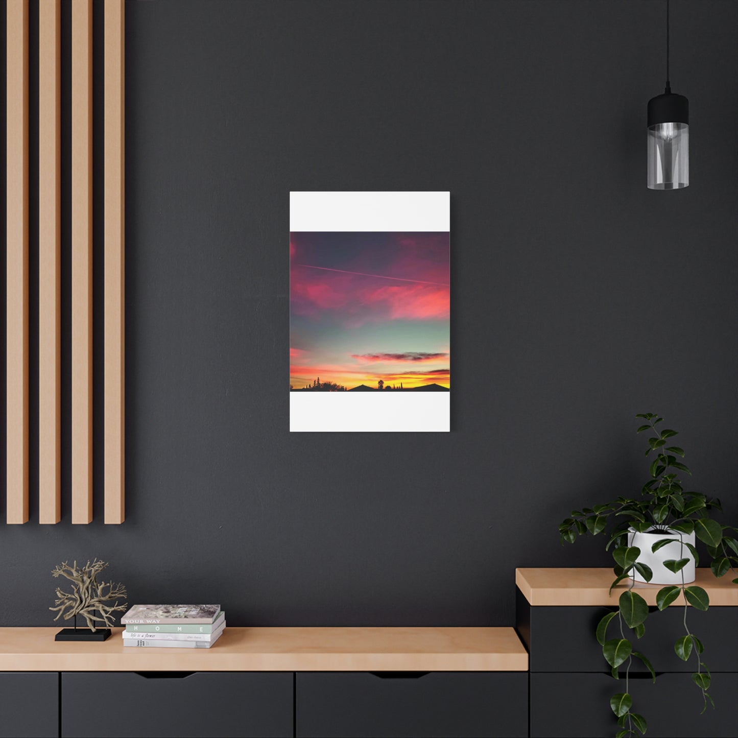 pink sky at morning - Horizon Matte Canvas Print — Vibrant Pink & Teal Sky Wall Art, Stretched 1.25"