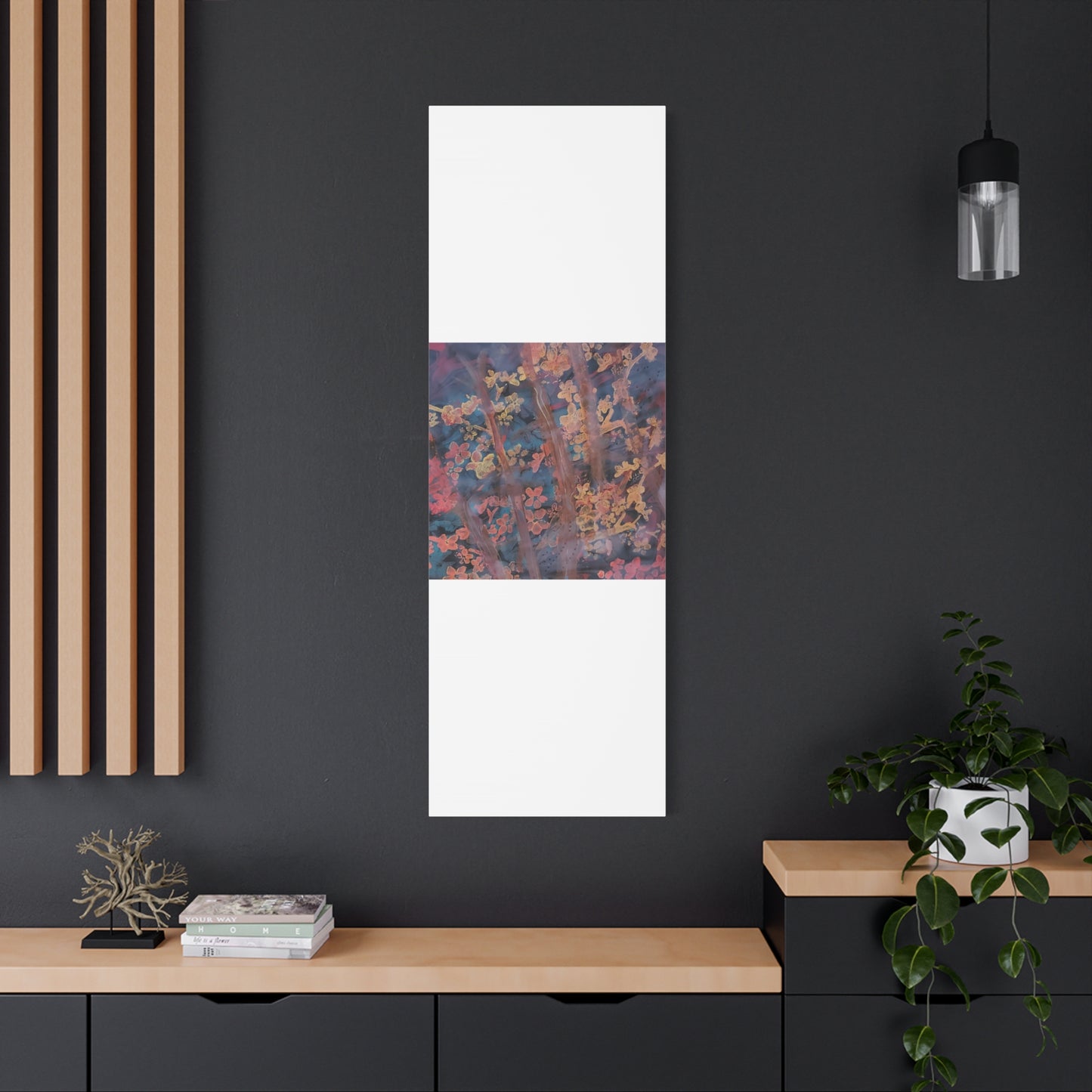 Abstract Floral Canvas Print — Moody Pink & Blue Stretched Wall Art