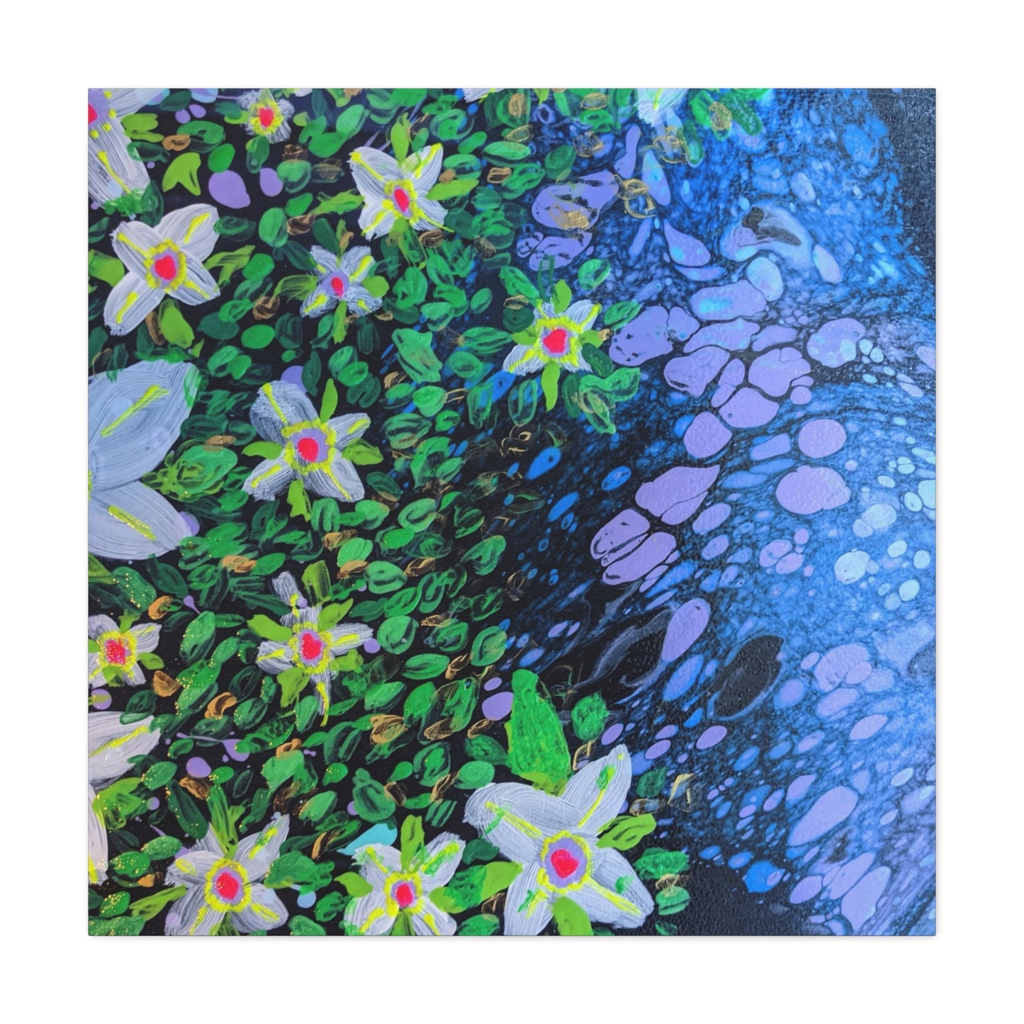 Floetrol&Flowers -  Reef Matte Canvas Wall Art — Blue & Green Abstract Flower Painting
