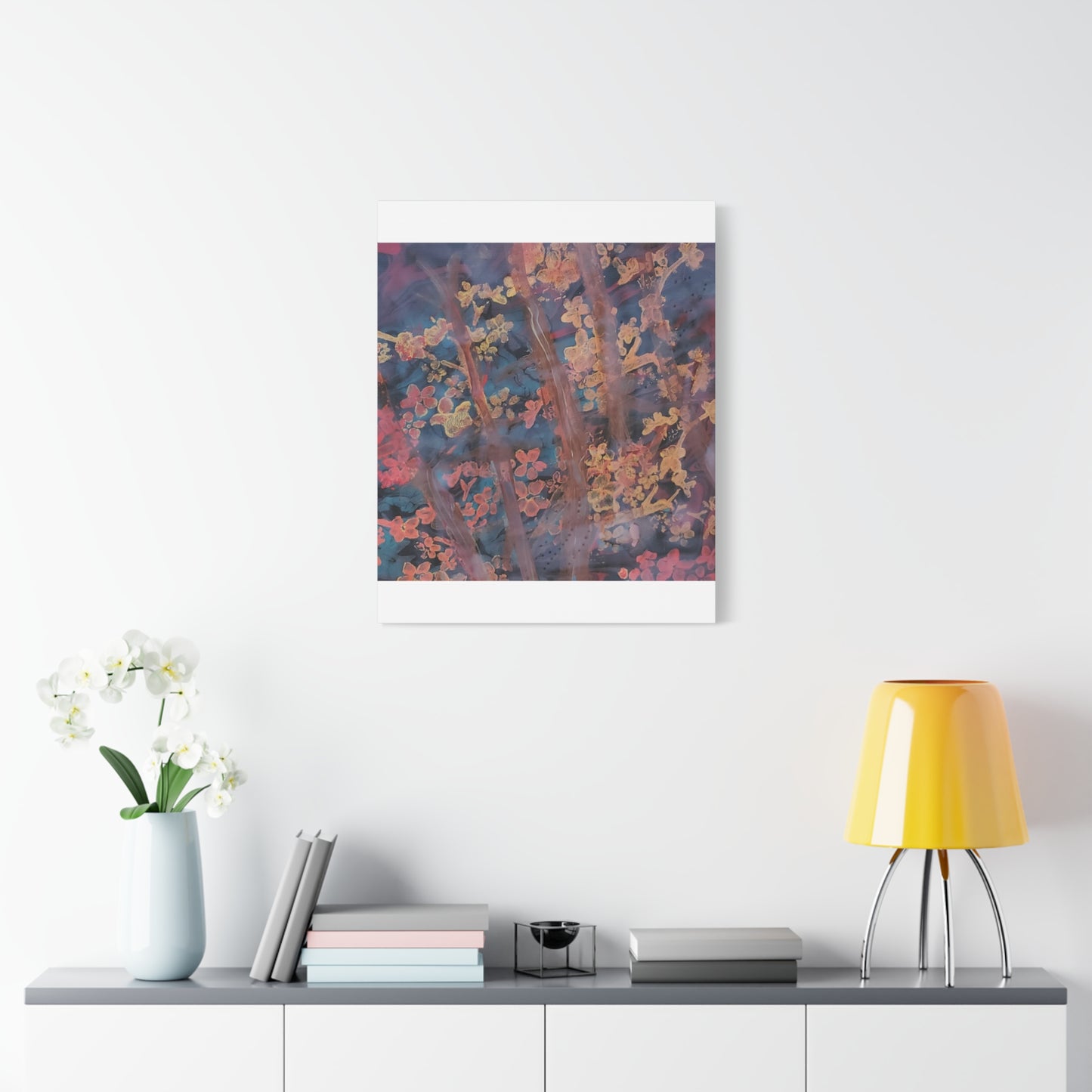 Abstract Floral Canvas Print — Moody Pink & Blue Stretched Wall Art