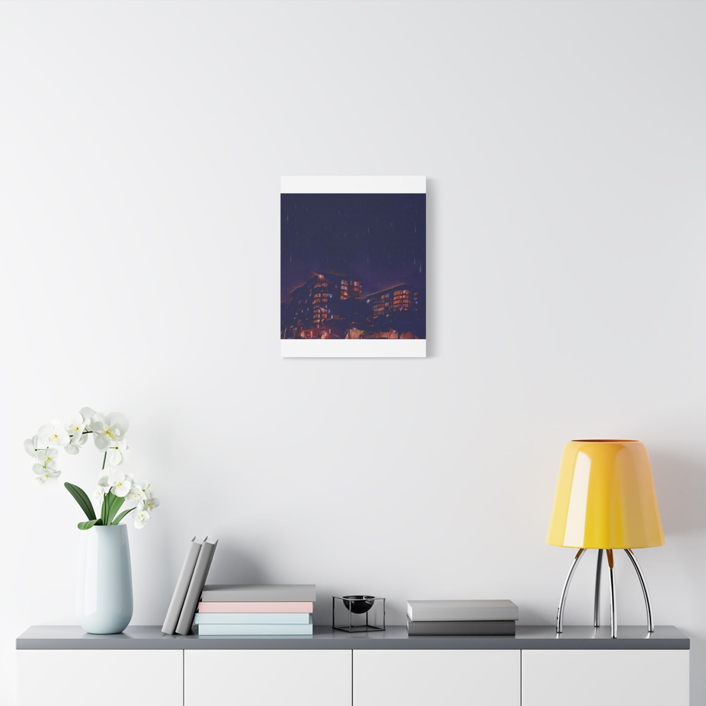 Neon Percipitation @ night - Canvas Print — Moody Urban Wall Art