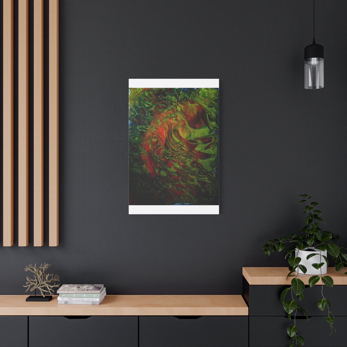 Abstract Green & Red Fluid Art Canvas Print