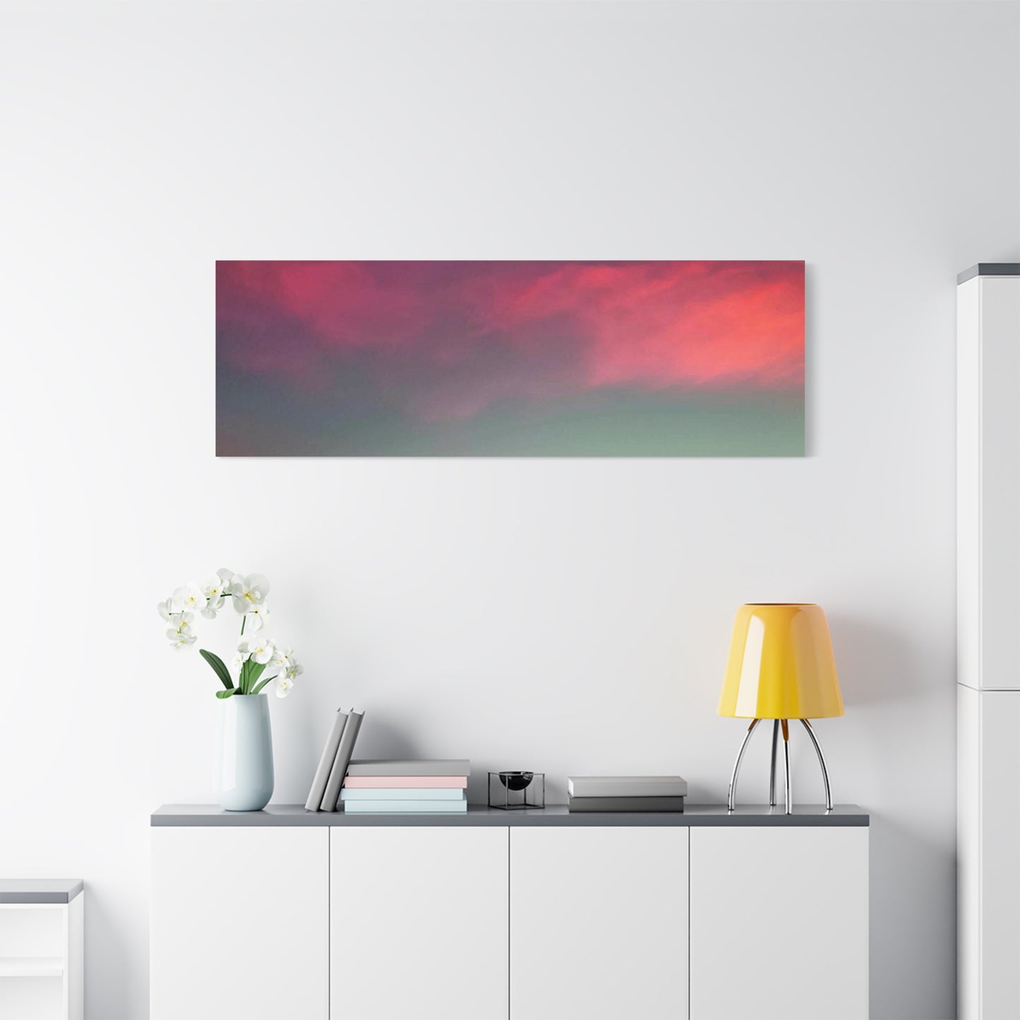 pink sky at morning - Horizon Matte Canvas Print — Vibrant Pink & Teal Sky Wall Art, Stretched 1.25"